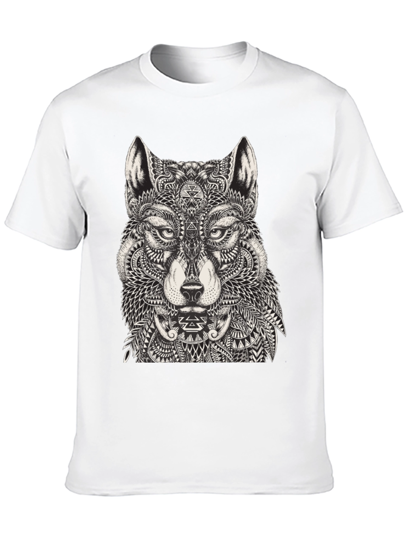 Black Wolf Graphic Print Black T-Shirt for Men view 10