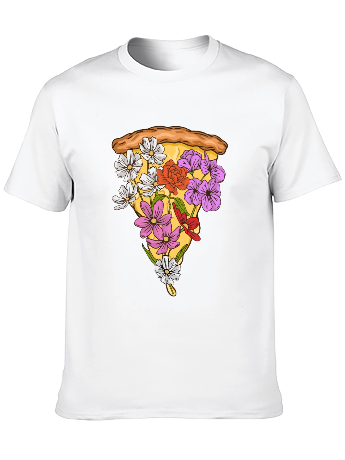 Black Floral Pizza Slice Graphic Tee - Unique Style view 10