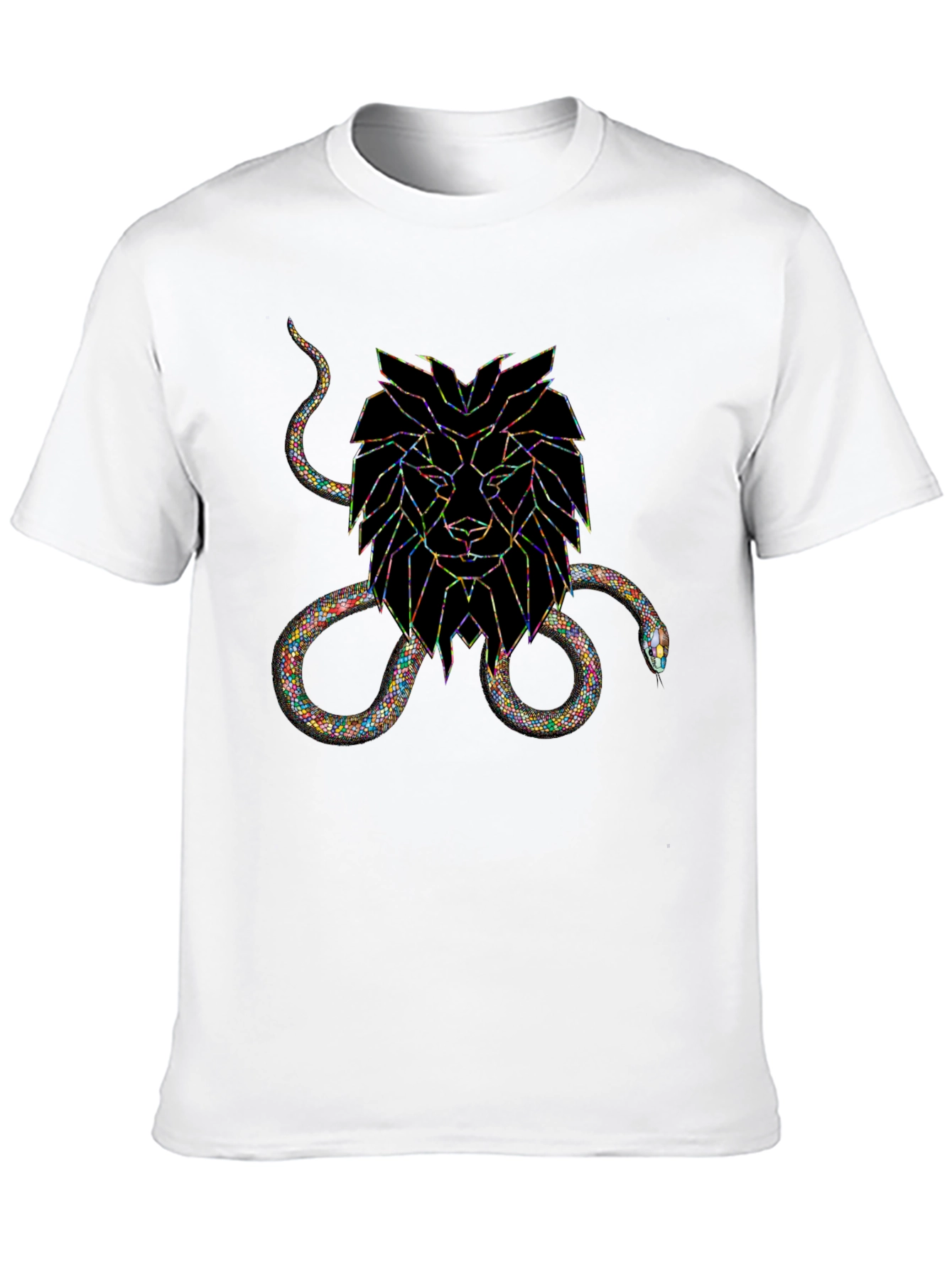 Black Geometric Lion & Snake Graphic Tee view 10