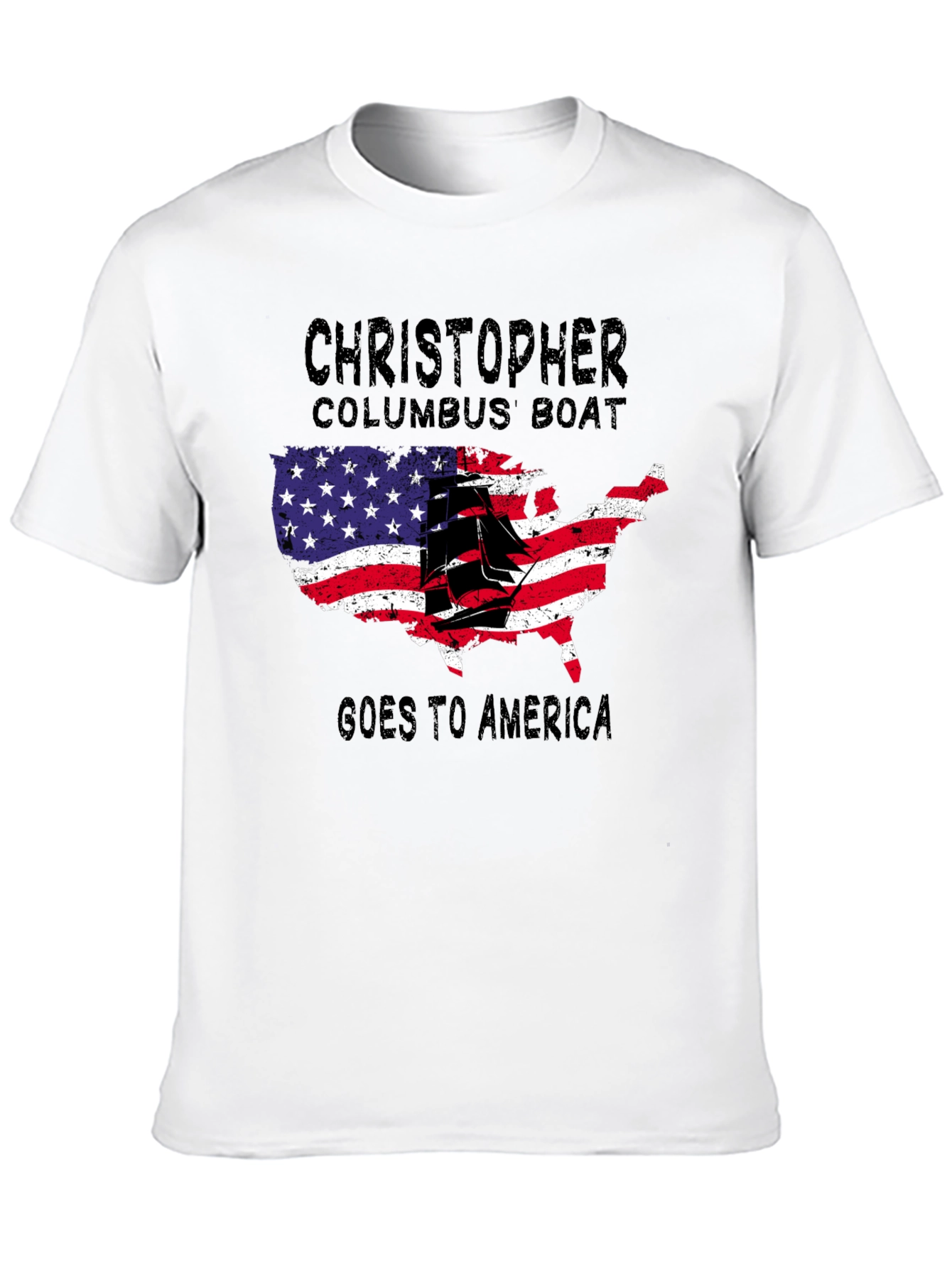 Black Christopher Columbus Boat USA Map T-Shirt view 10