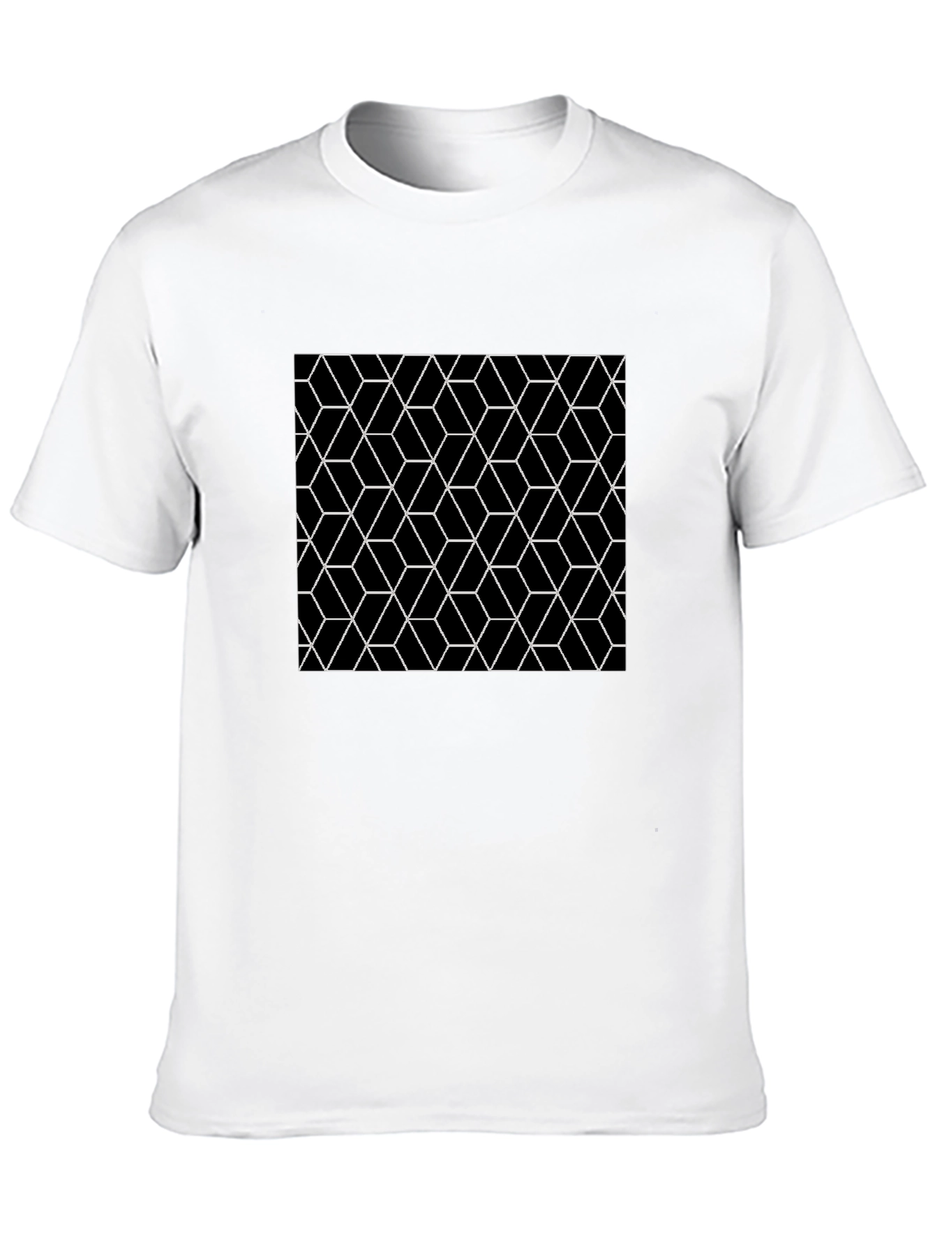 Black Geometric Cube Pattern Black T-Shirt view 10
