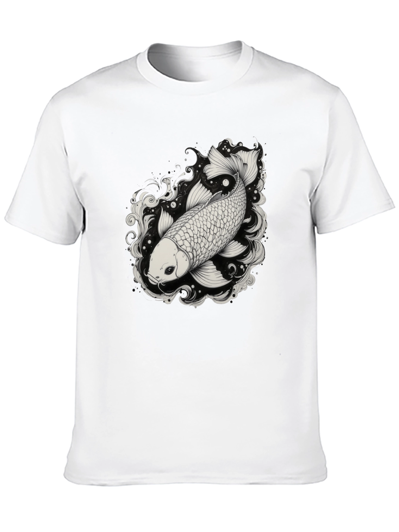 Black Koi Fish Graphic Tee - Black Cotton Blend Shirt view 10