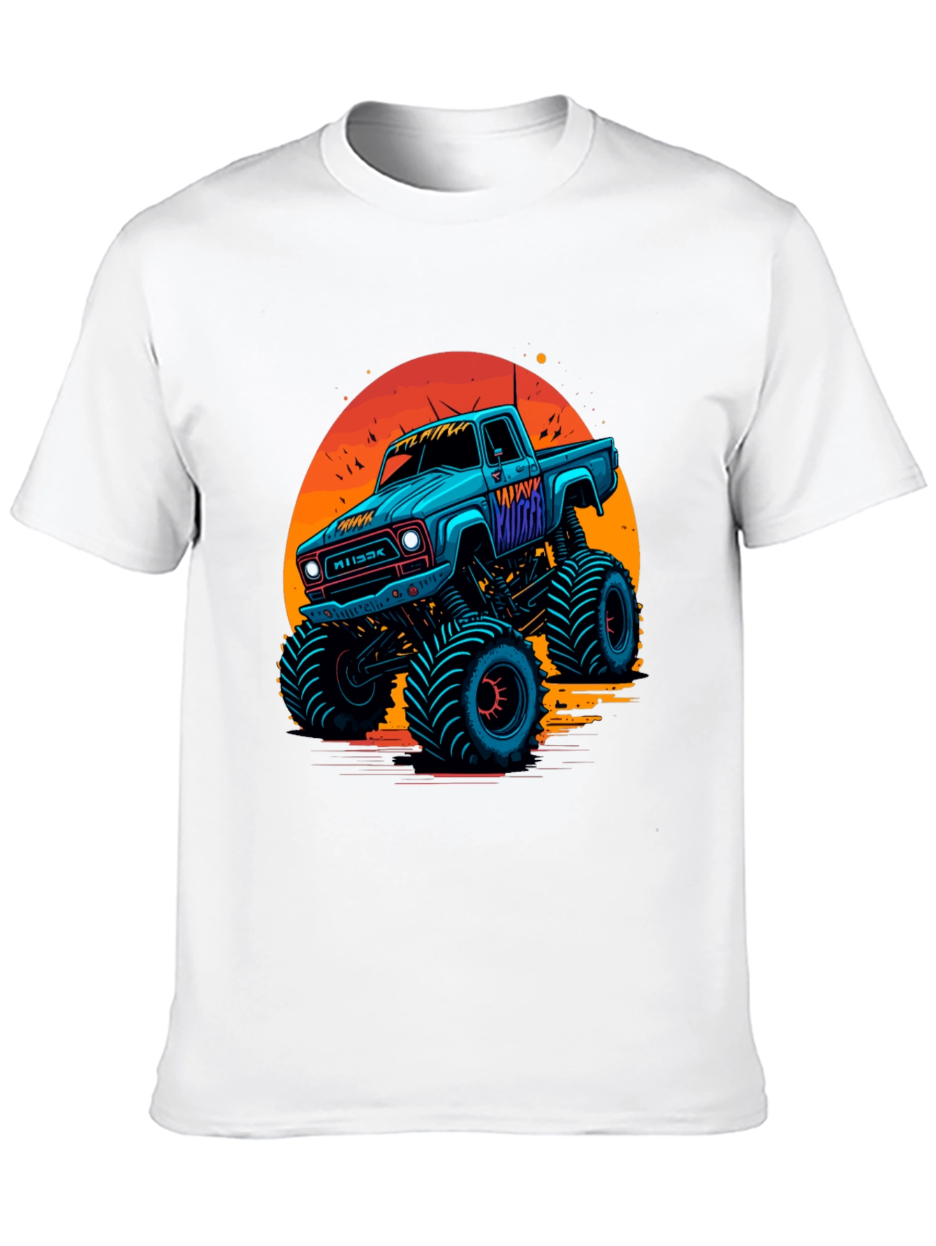 Black Monster Truck Graphic Tee - Retro Sunset Design view 10