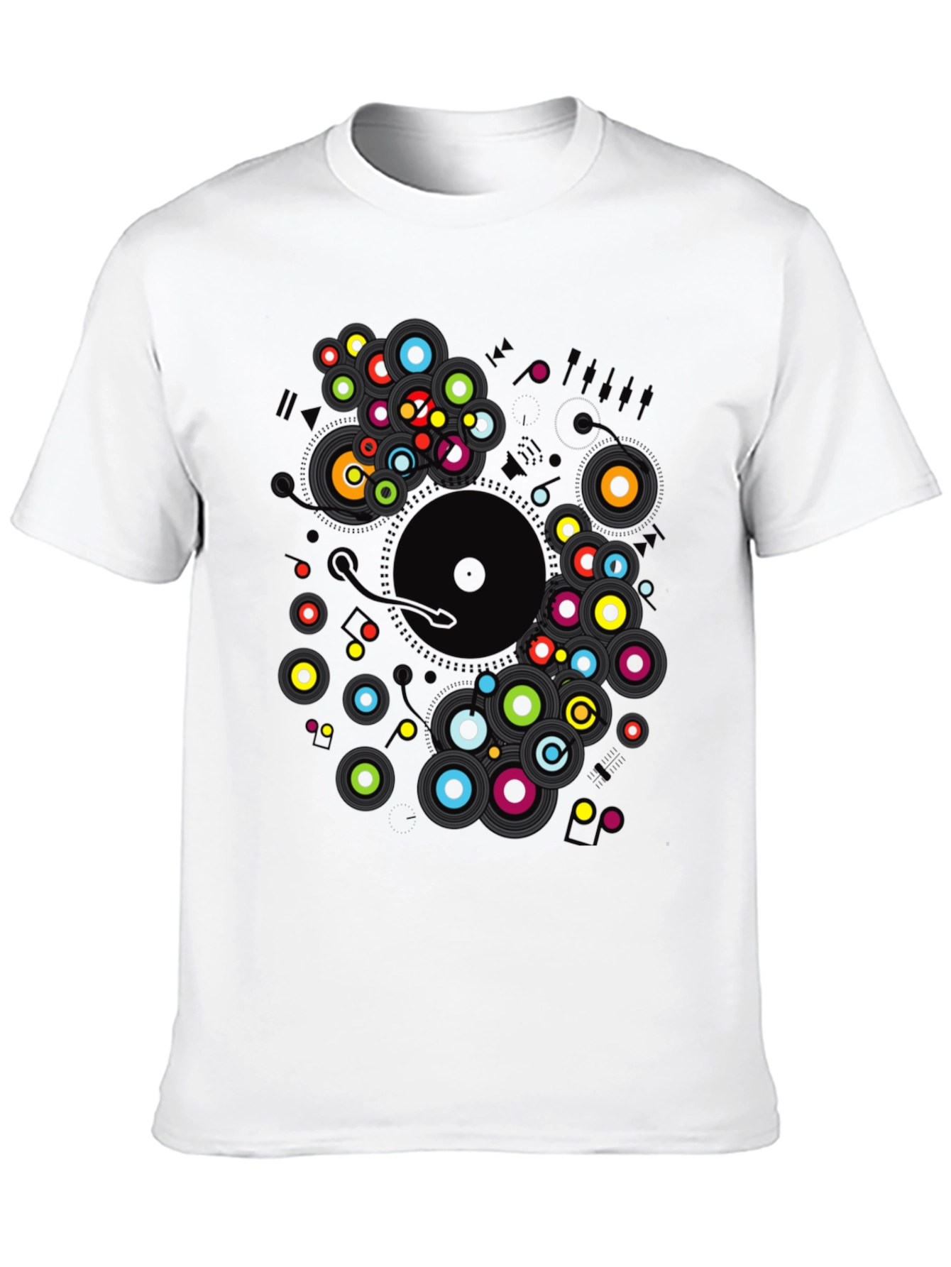Black Modern Record Player Graphic Print Black T-Shirt view 10