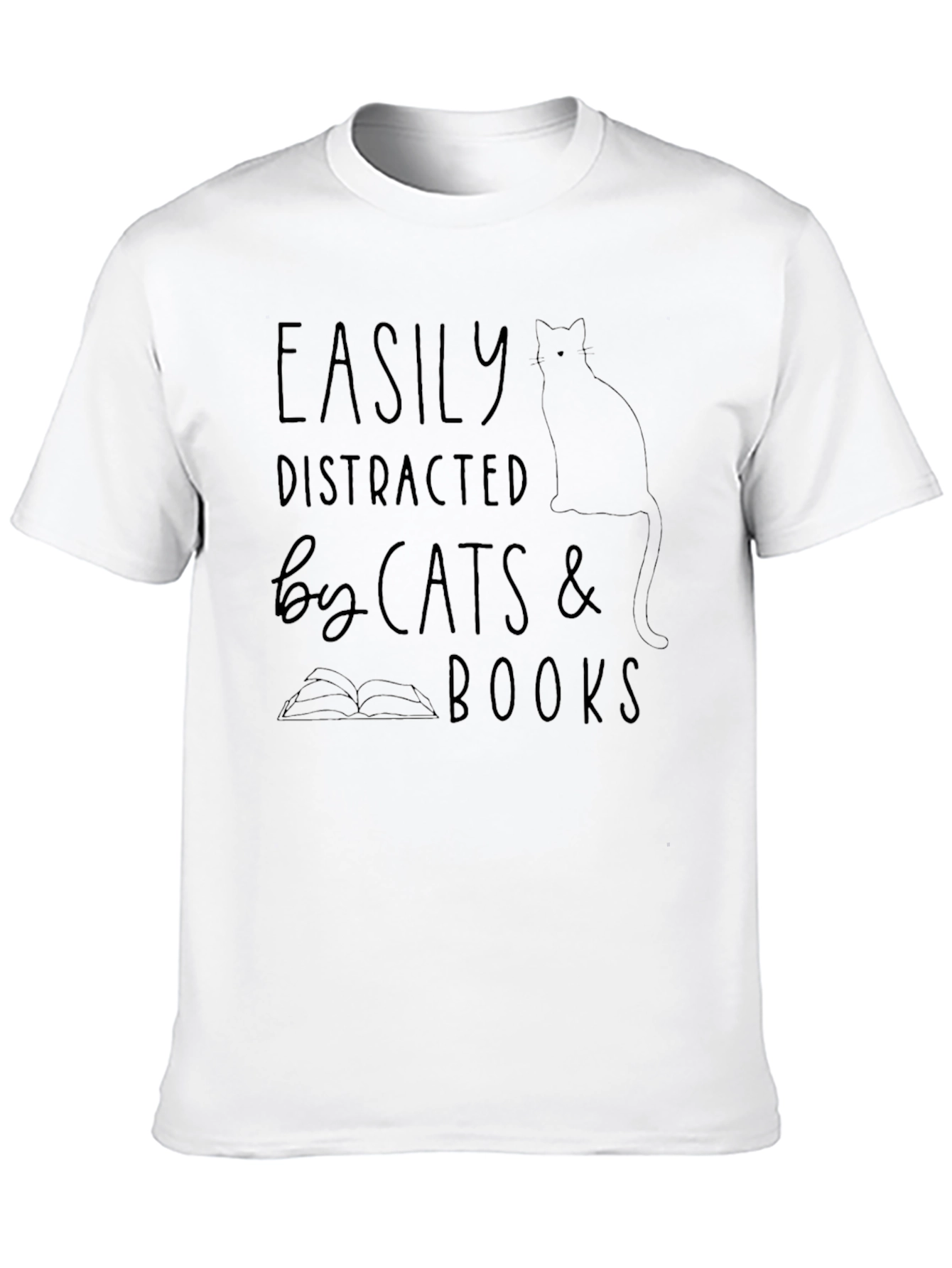 Black Easily Distracted by Cats & Books T-Shirt view 10