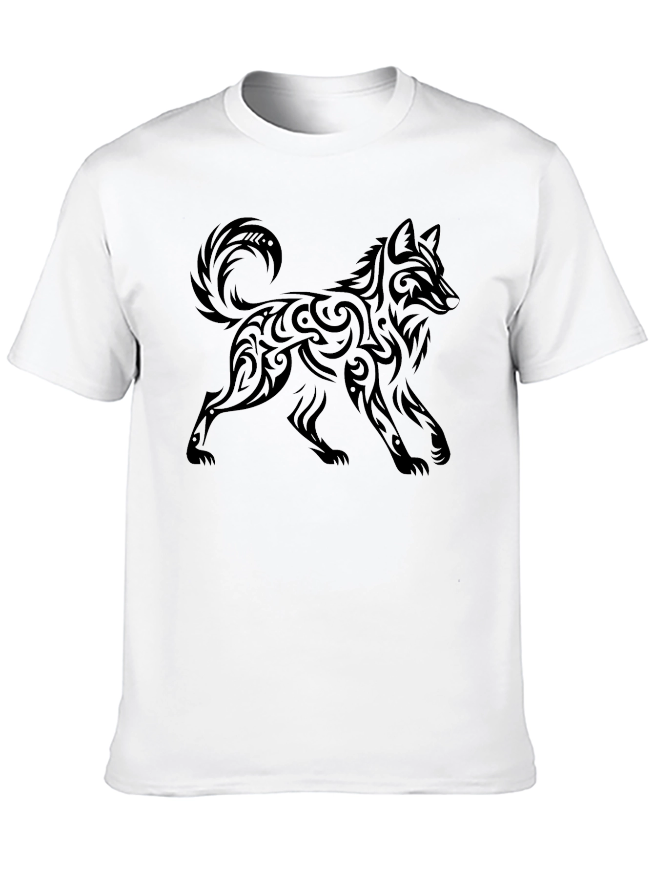 Black Tribal Wolf Graphic Black T-Shirt for Men view 10