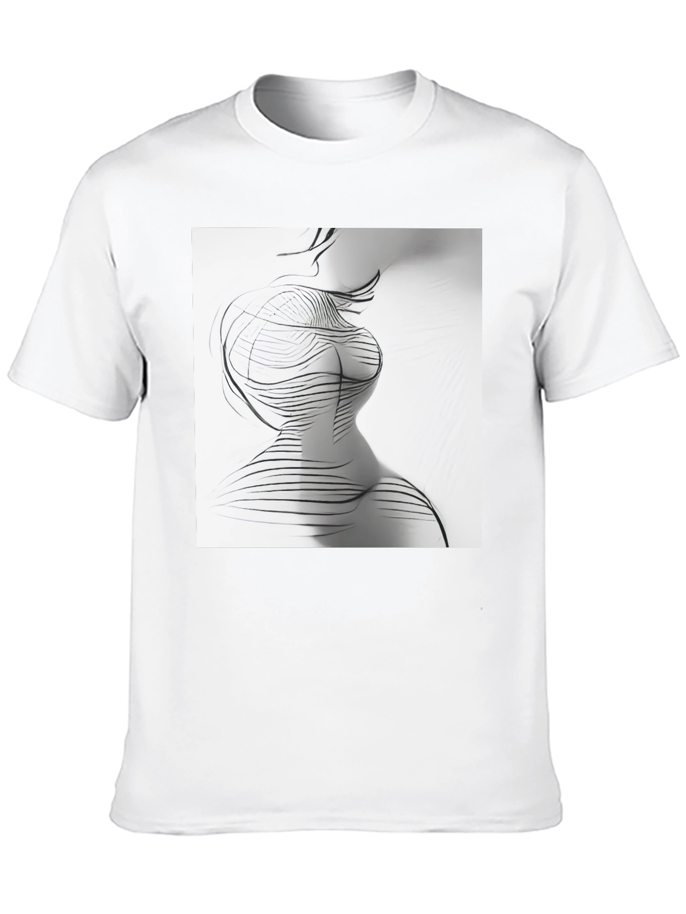 Black Abstract Line Art Print Black Crew Neck T-Shirt view 10