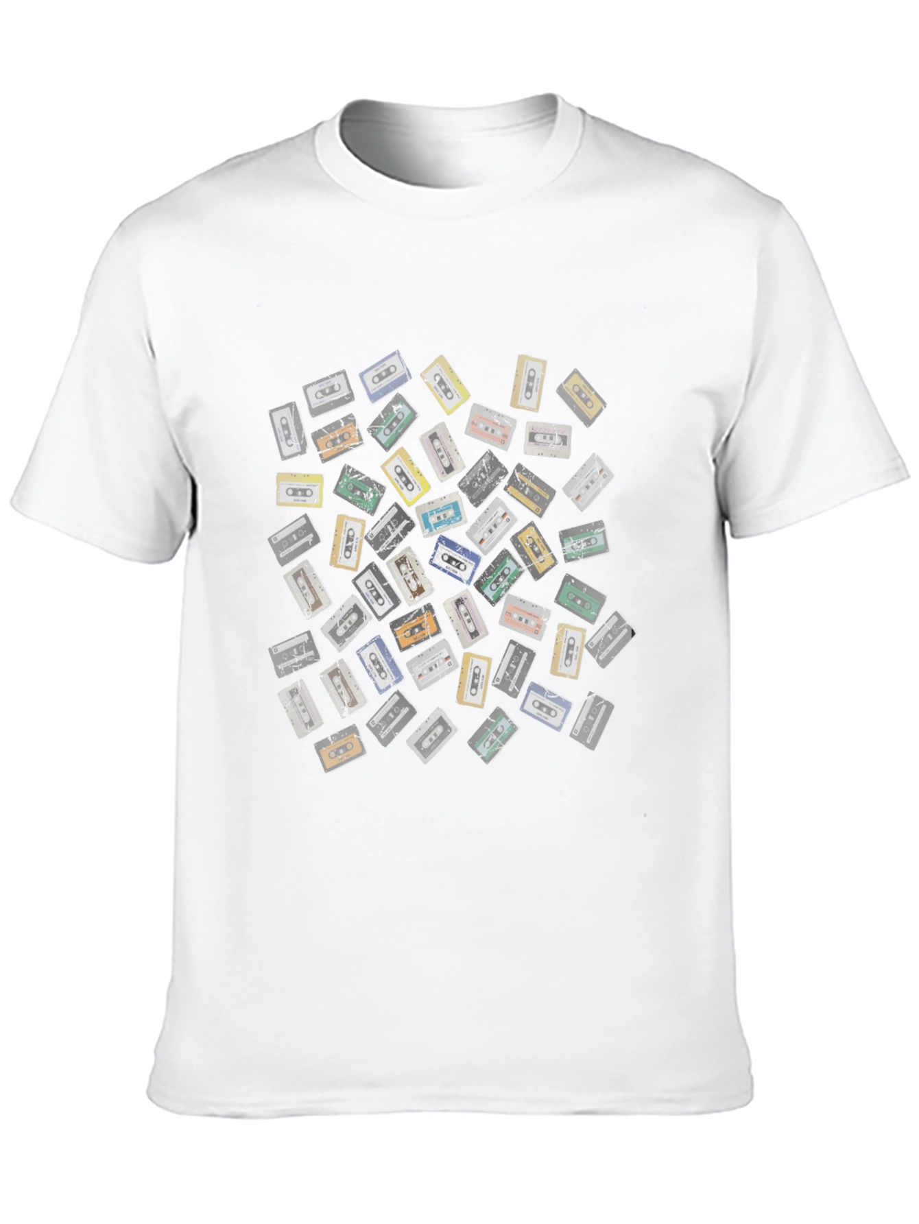 Black Retro Cassette Tape Pattern Black T-Shirt view 10