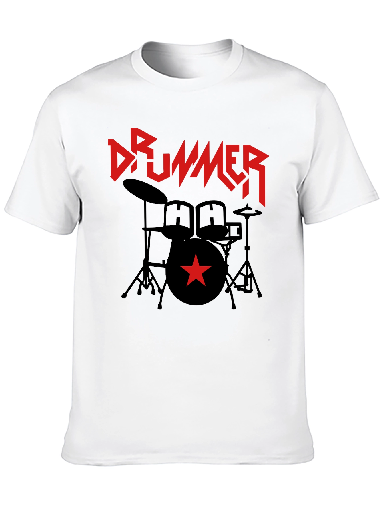 Black Drummer T-Shirt - Black Graphic Tee with Red Star & Drum Set view 10