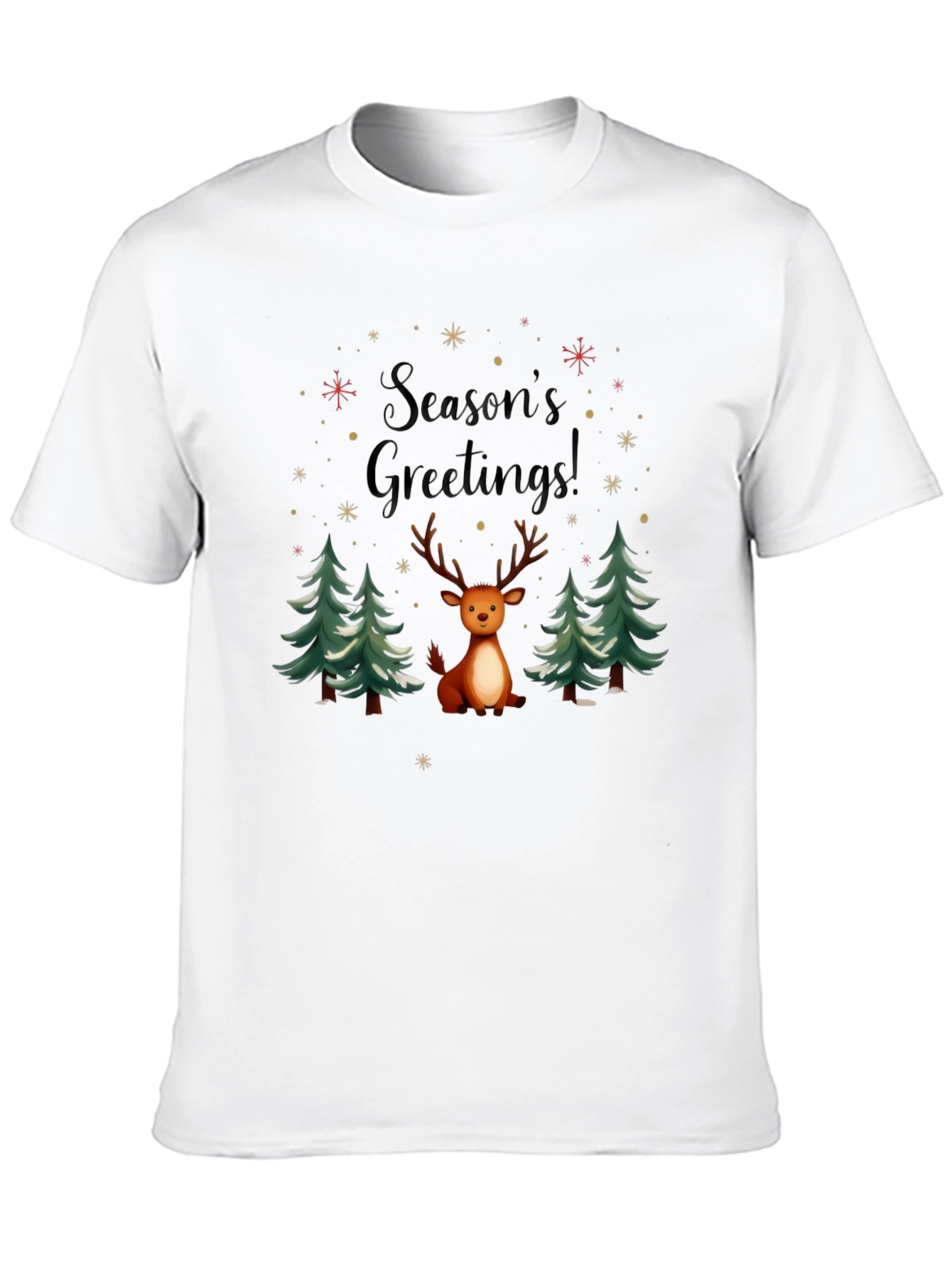 Black Season's Greetings Reindeer Holiday T-Shirt view 10