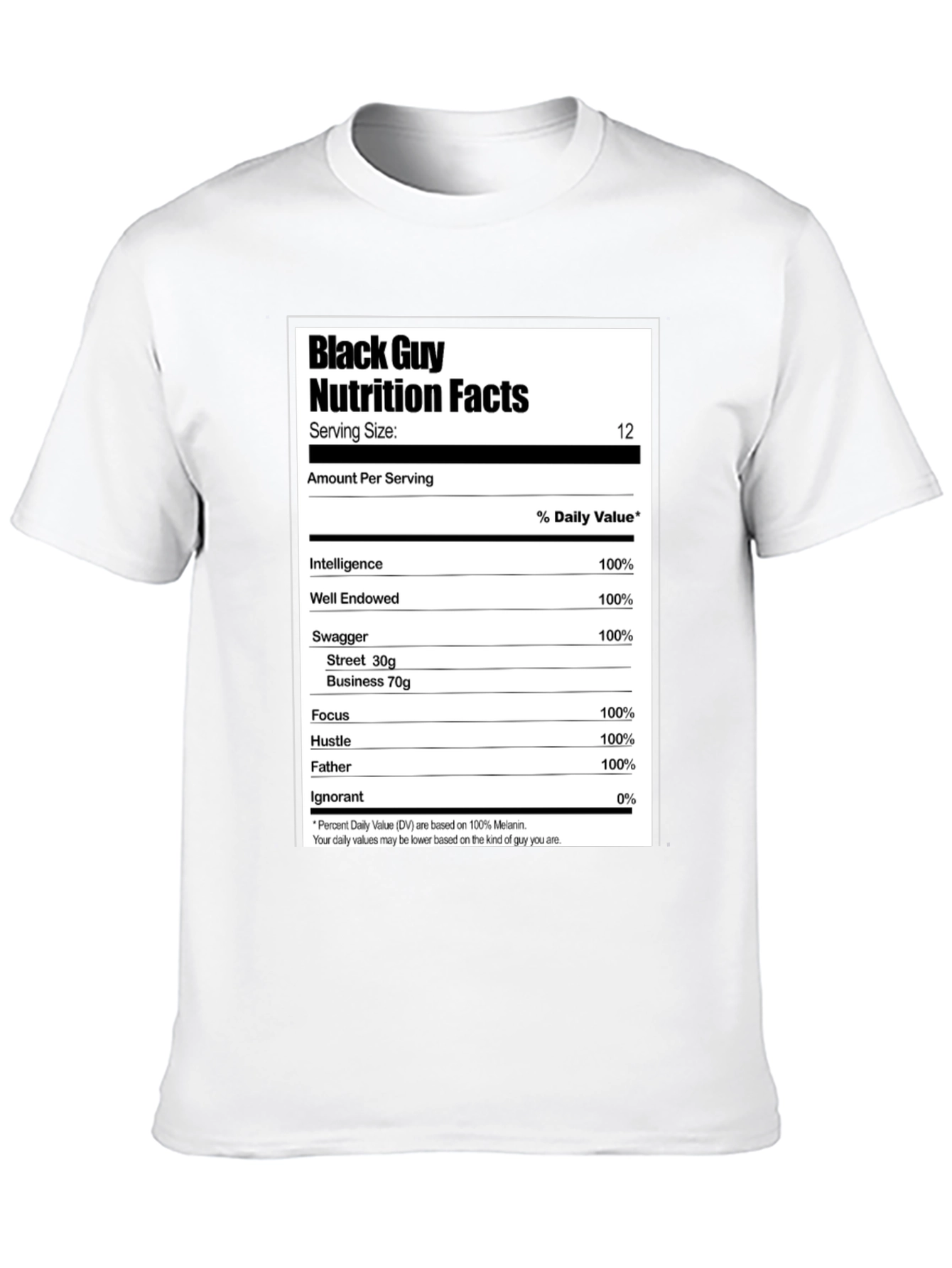 Black Black Guy Nutrition Facts Graphic T-Shirt view 10