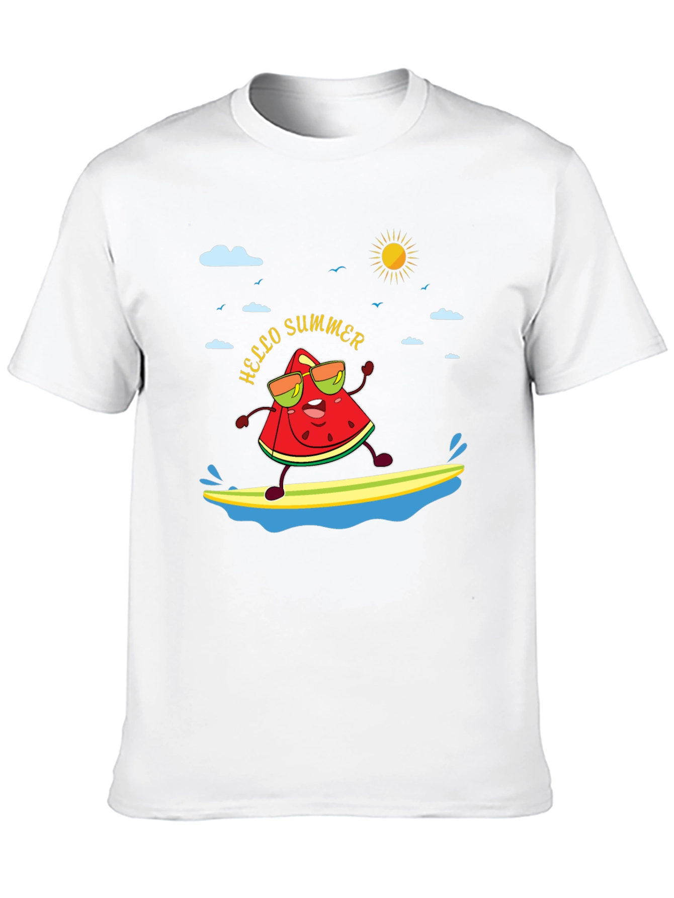 Black Hello Summer Watermelon Surfing T-Shirt view 10