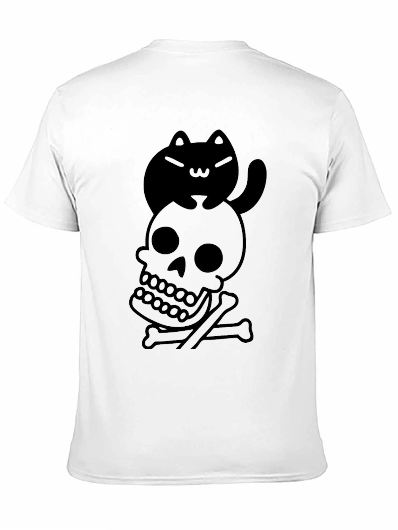 Black Skull and Cat Graphic Tee - Unisex Black T-Shirt view 11