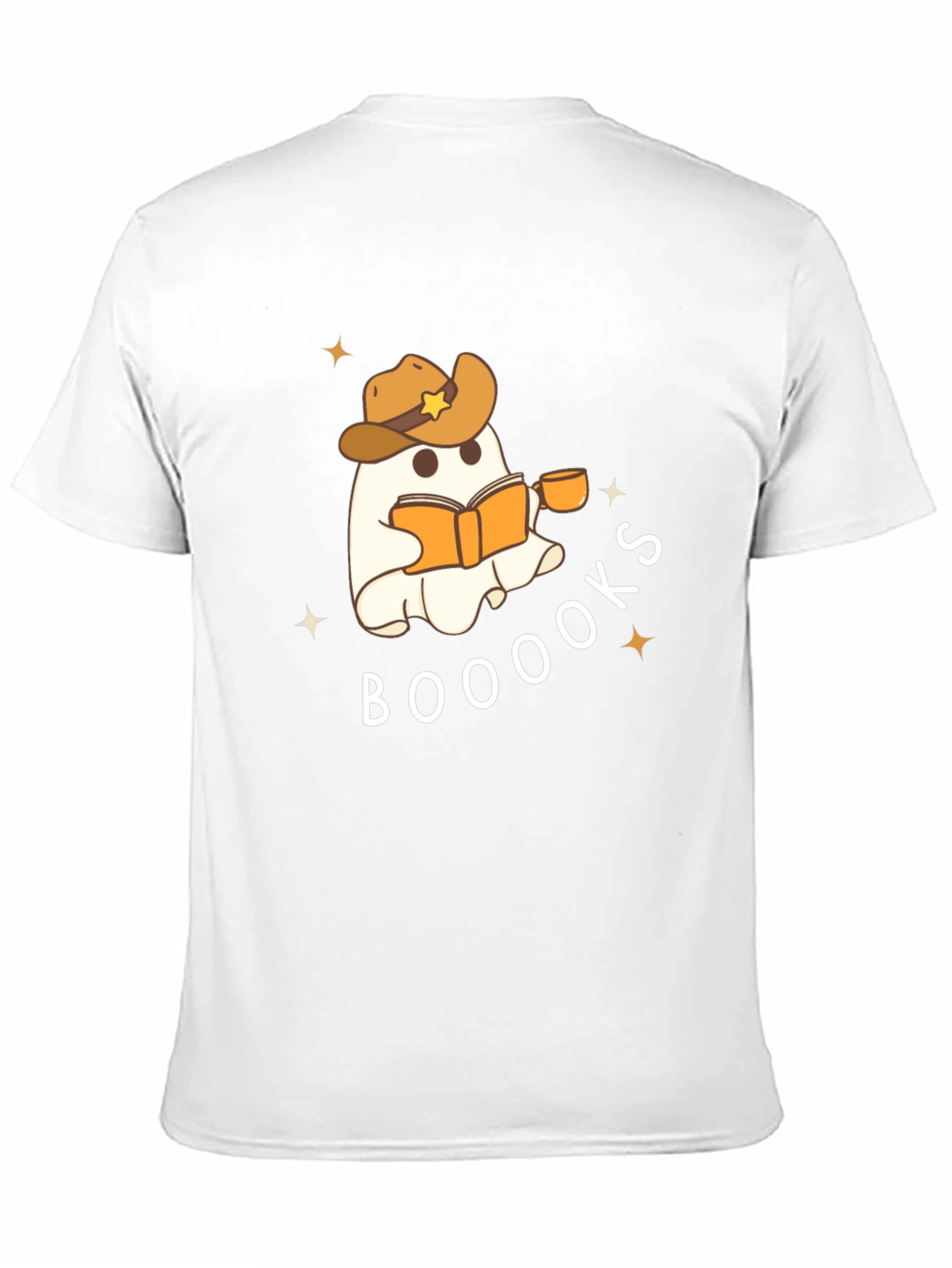 Black Booooks Ghost Reading Cowboy Hat T-Shirt view 11