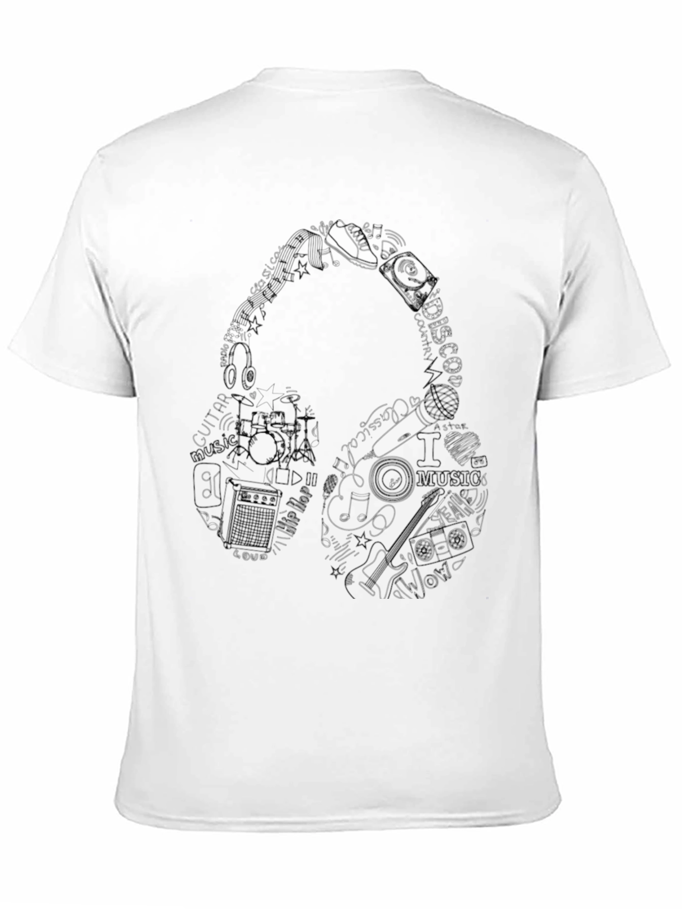 Black Music Headphone Graphic Print T-Shirt view 11