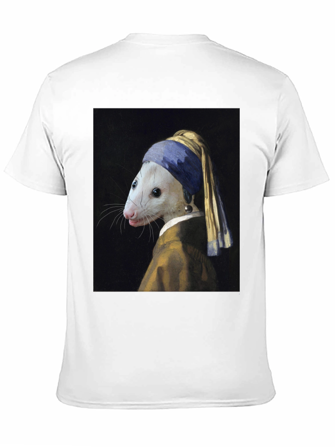 Black Opossum with Pearl Earring T-Shirt - Funny Art Tee view 11