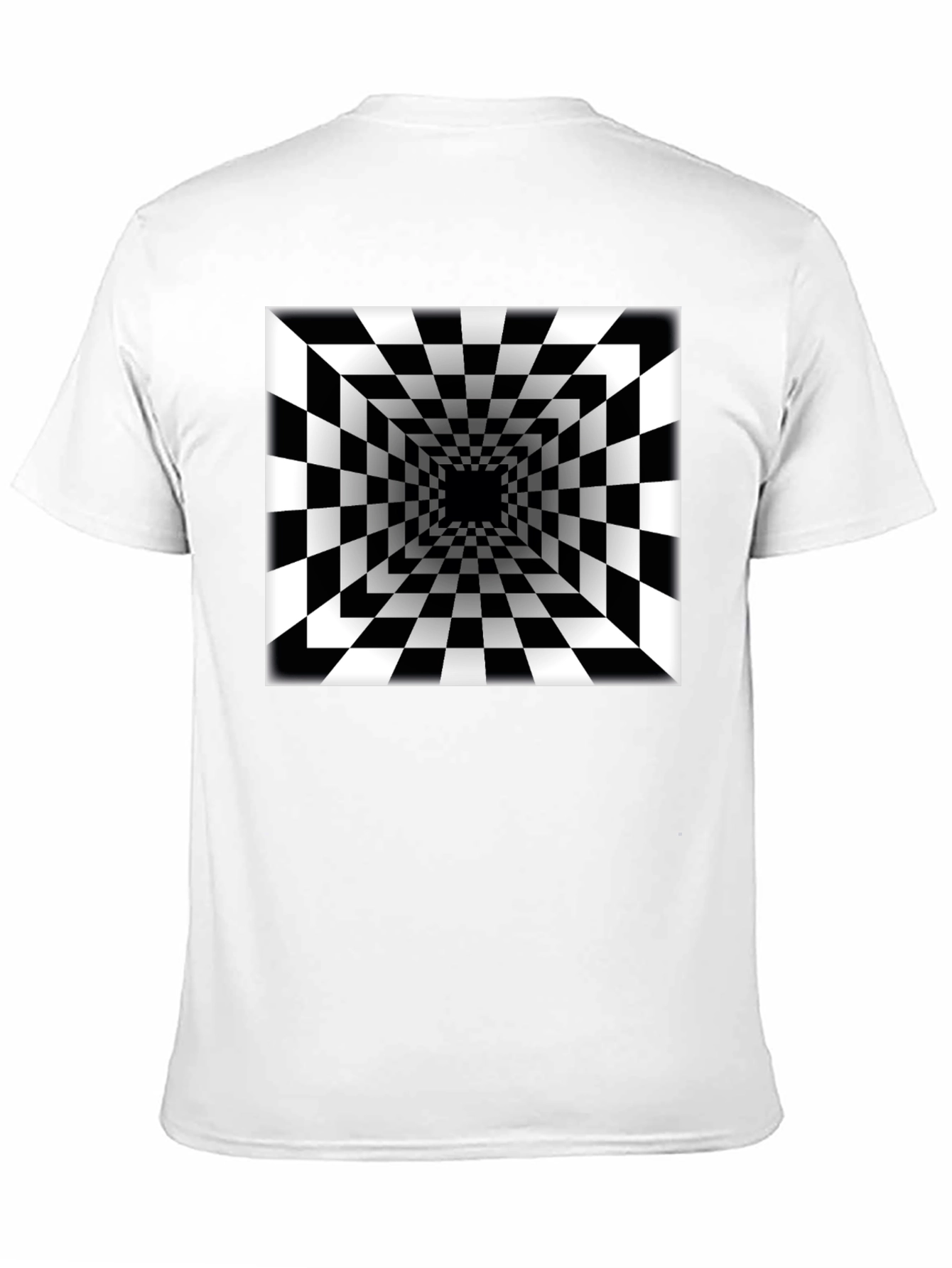 Black Optical Illusion Checkerboard Tunnel Black T-Shirt view 11