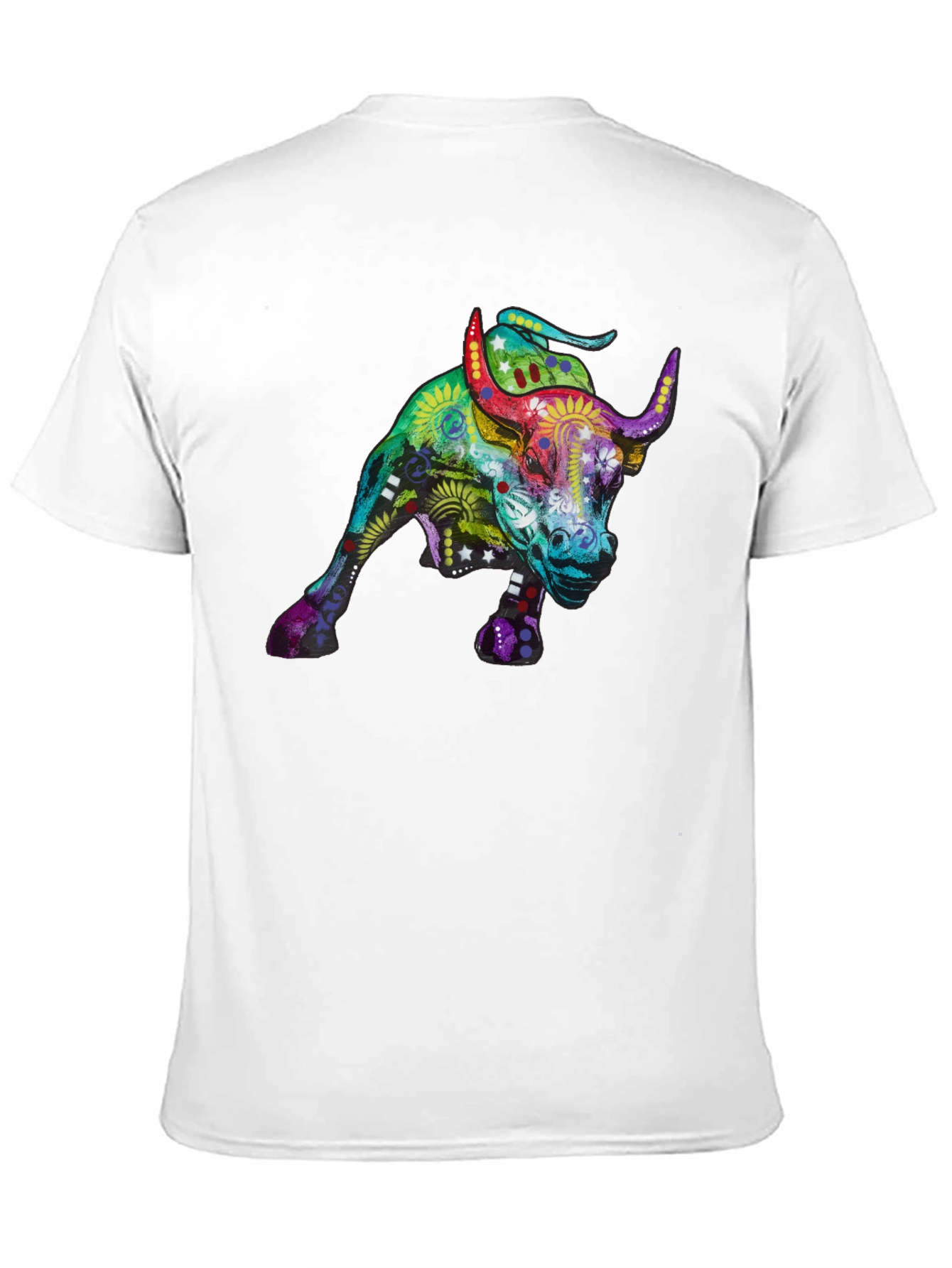 Black Colorful Bull Graphic Print Black T-Shirt view 11