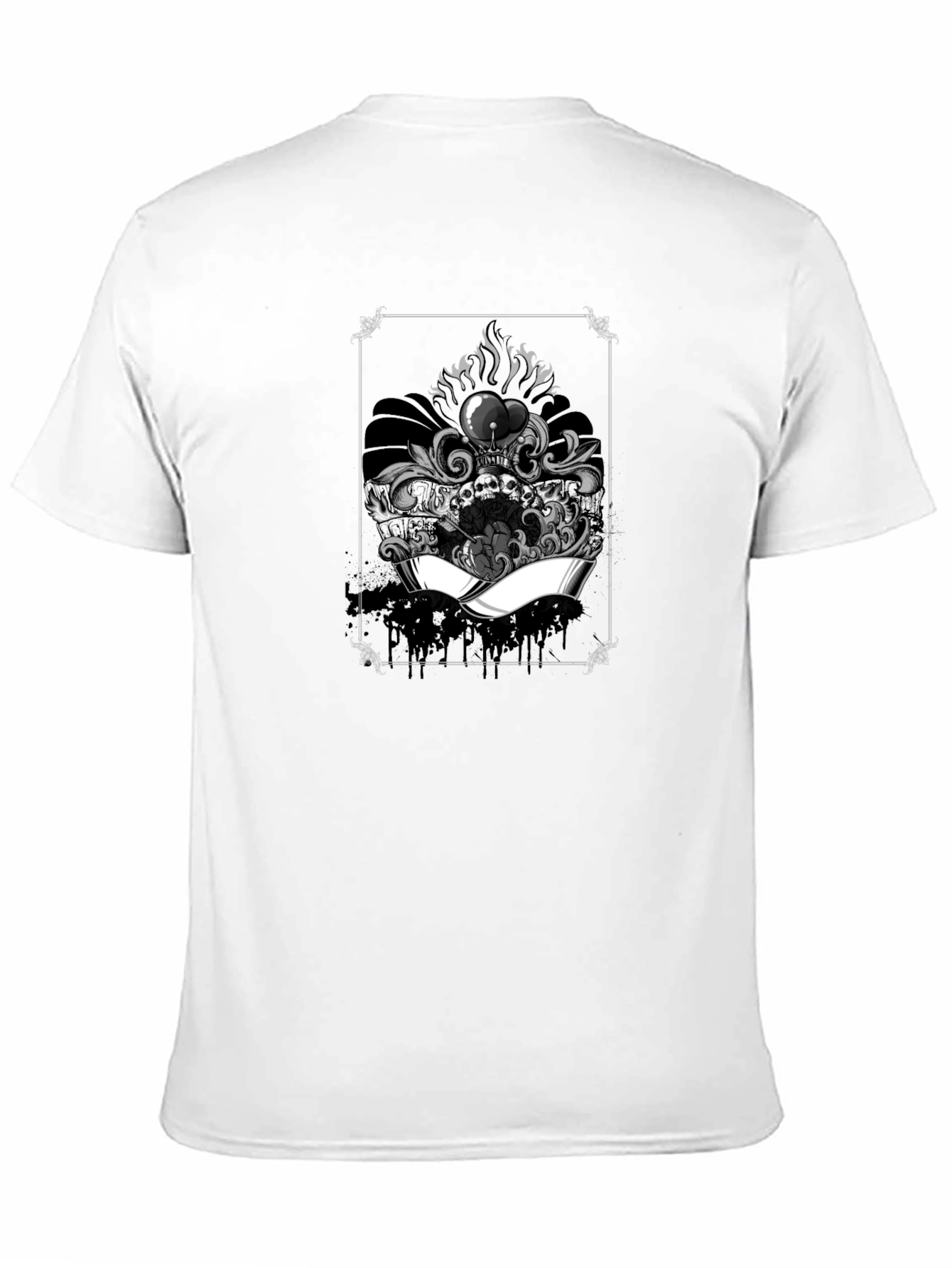 Black Skull Heart Graphic Tee - Black Cotton T-Shirt view 11