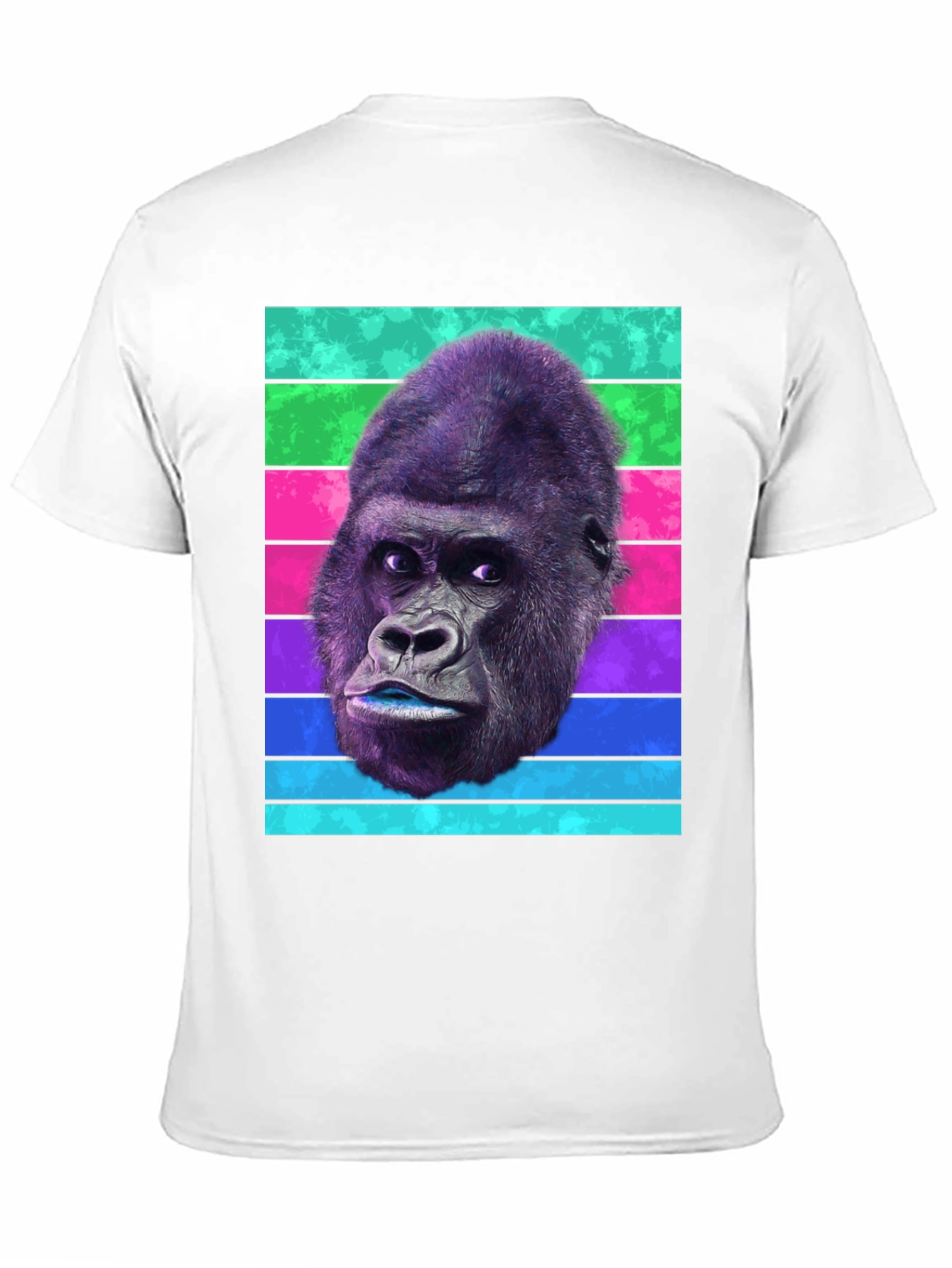 Black Gorilla Head T-Shirt - Retro Stripes, Unique Design view 11