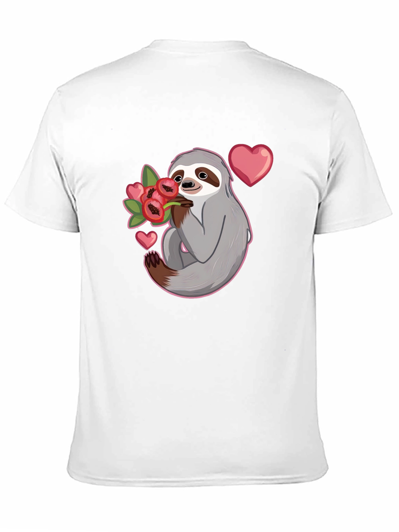 Black Sloth Holding Flowers T-Shirt - Cute Valentine's Day Gift view 11