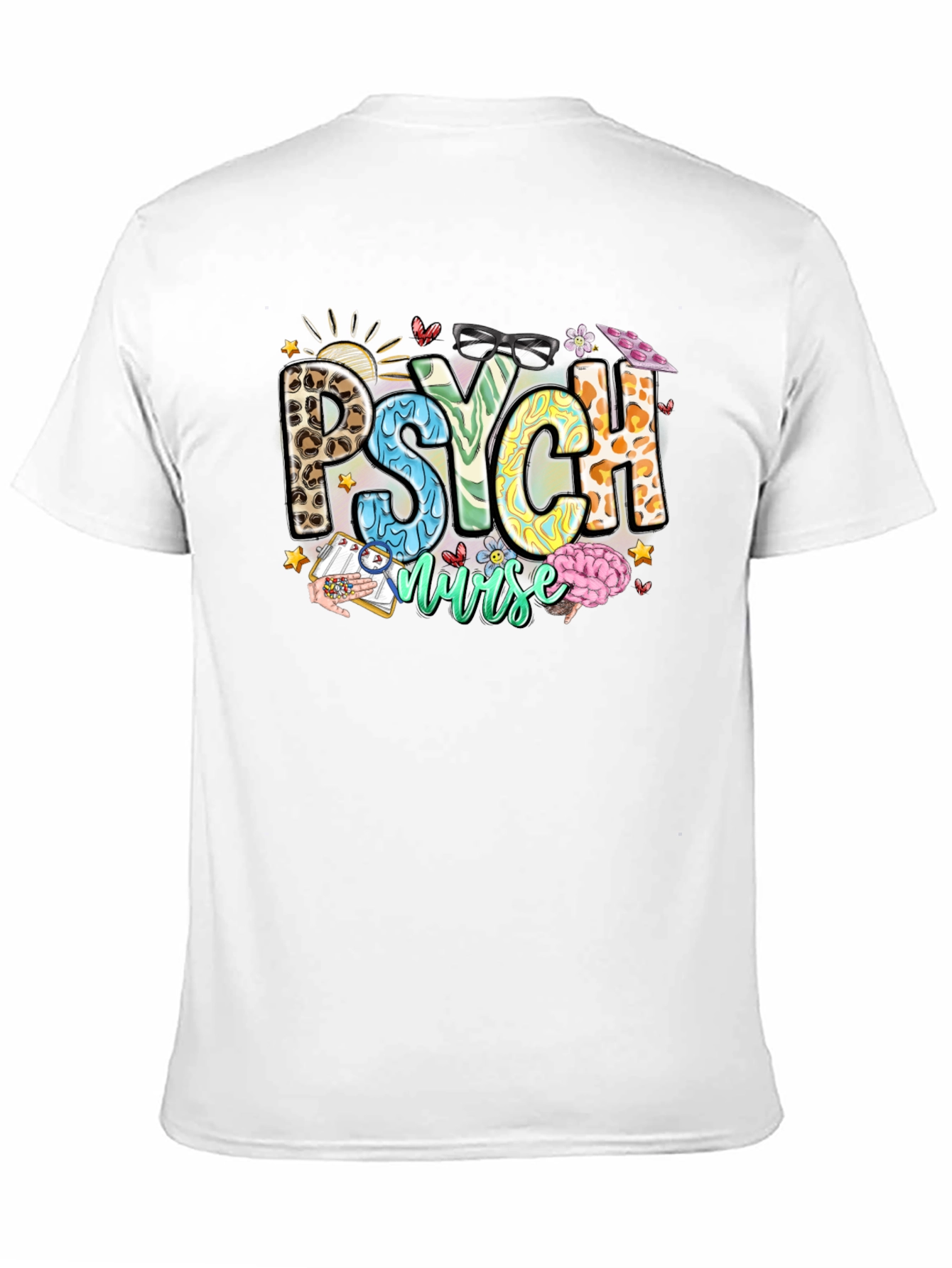 Black Psych Nurse T-Shirt - Leopard Print - Nursing Apparel view 11