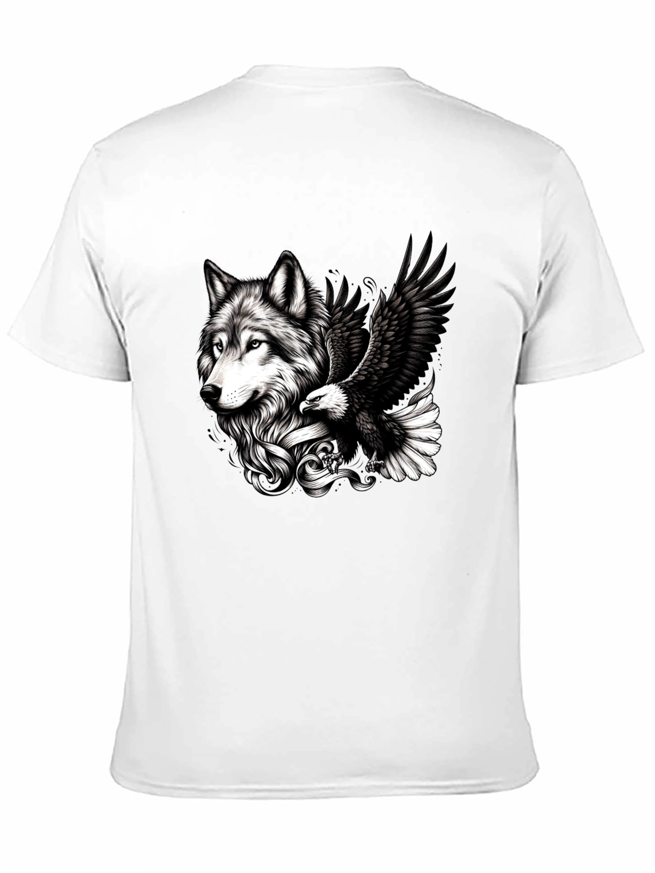 Black Wolf & Eagle Graphic Tee - Black Cotton Blend view 11