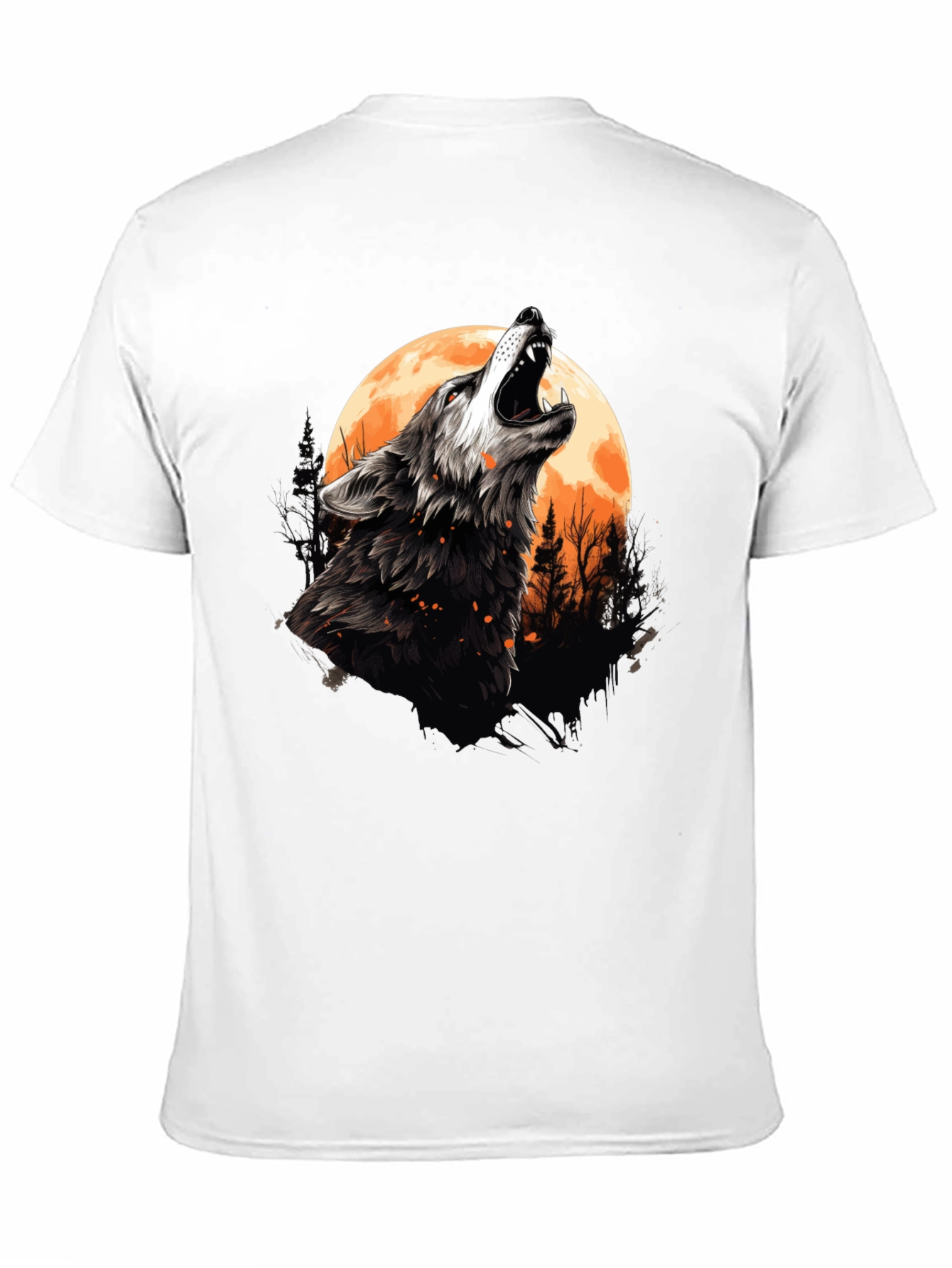 Black Wolf Howling at Moon Graphic Tee - Black Cotton view 11