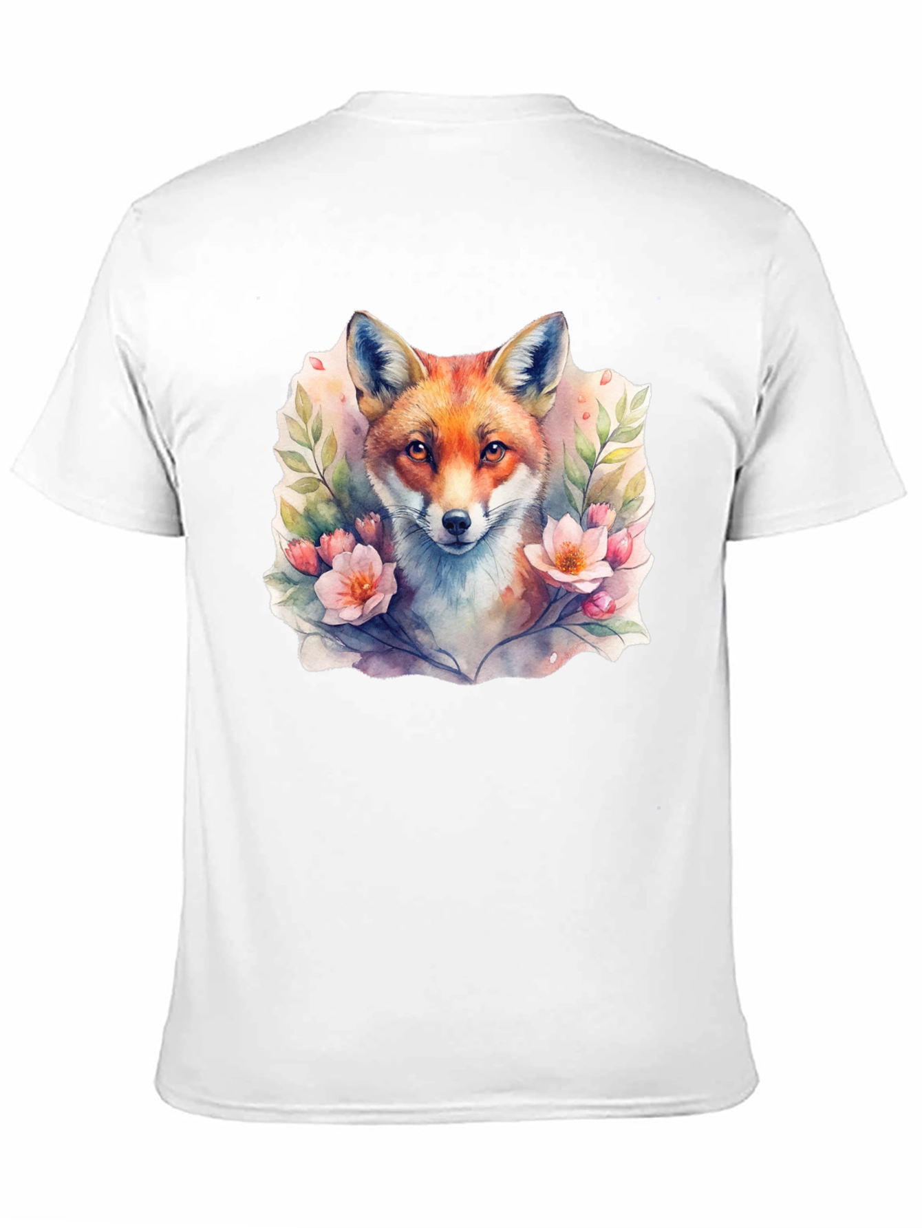 Black Fox Floral Watercolor Graphic Tee - Unisex Black T-Shirt view 11