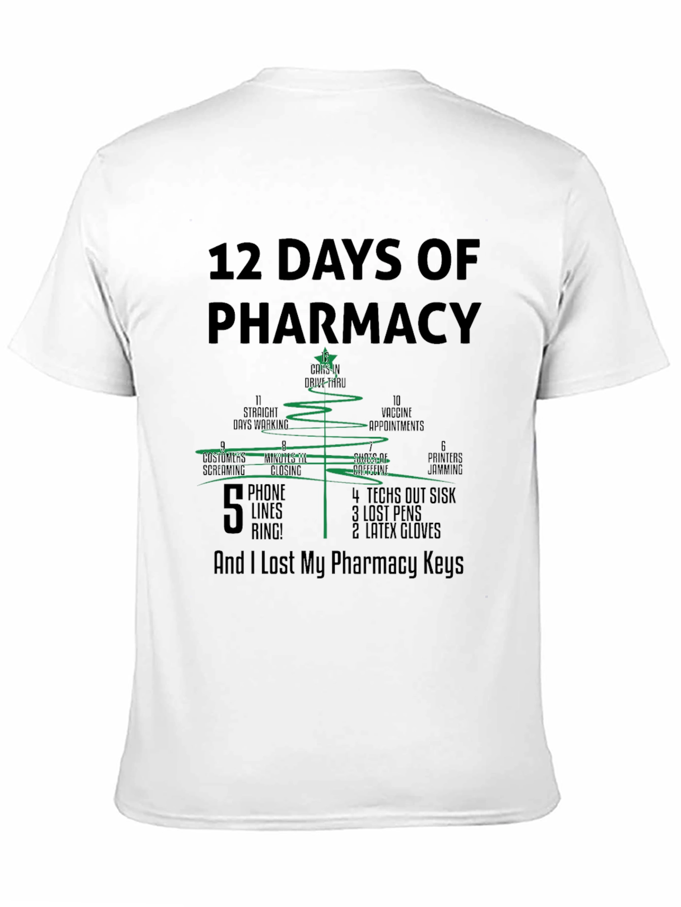 Black 12 Days of Pharmacy Christmas Tree T-Shirt view 11