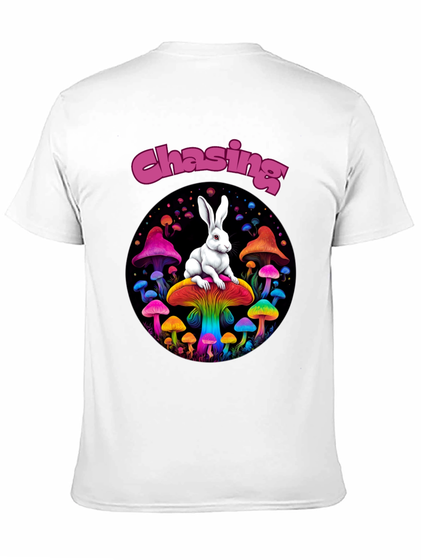 Black Chasing Rabbit Mushroom Graphic Tee view 11