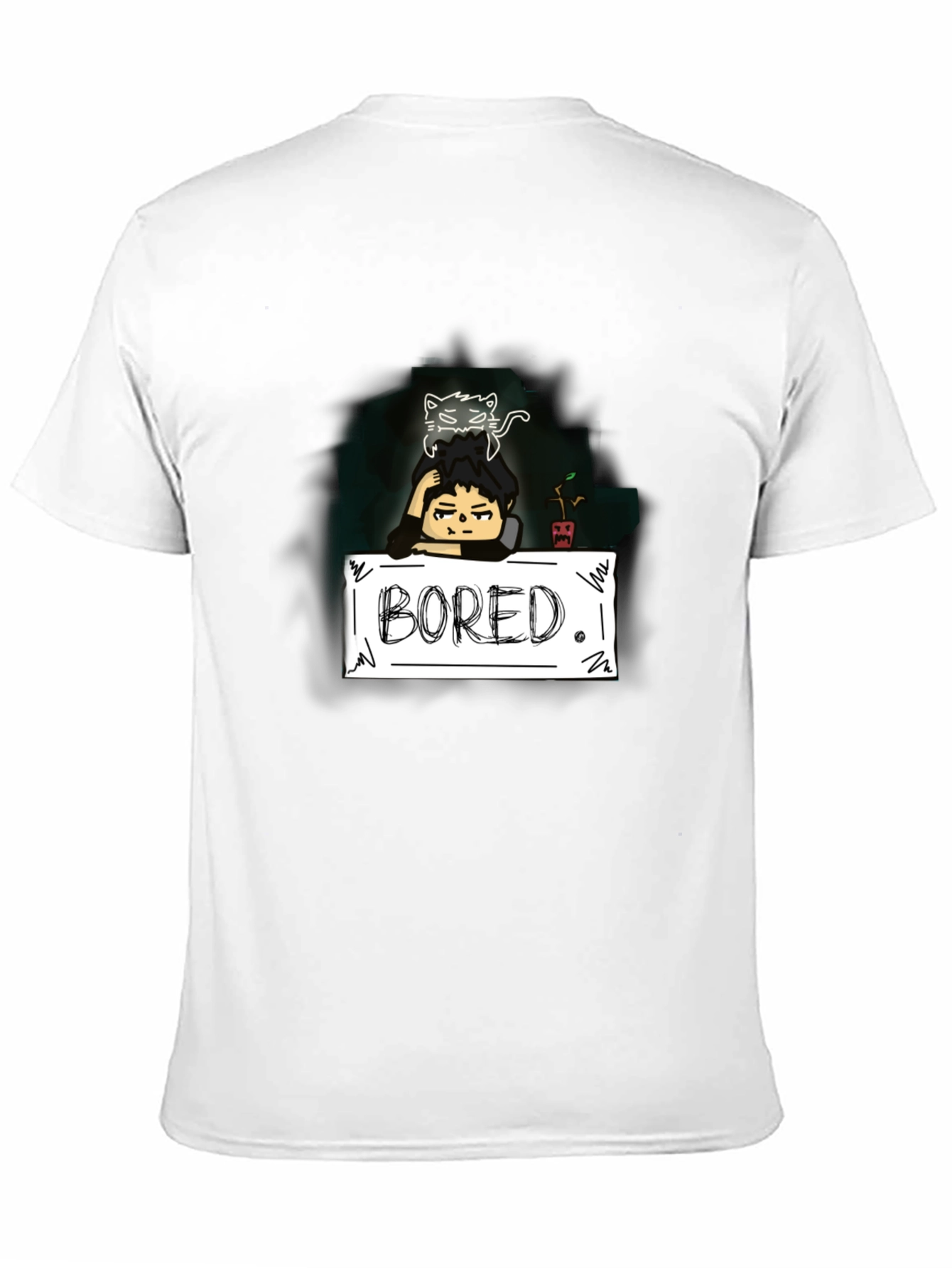 Black Bored Cat Graphic Tee - Black Cotton T-Shirt view 11