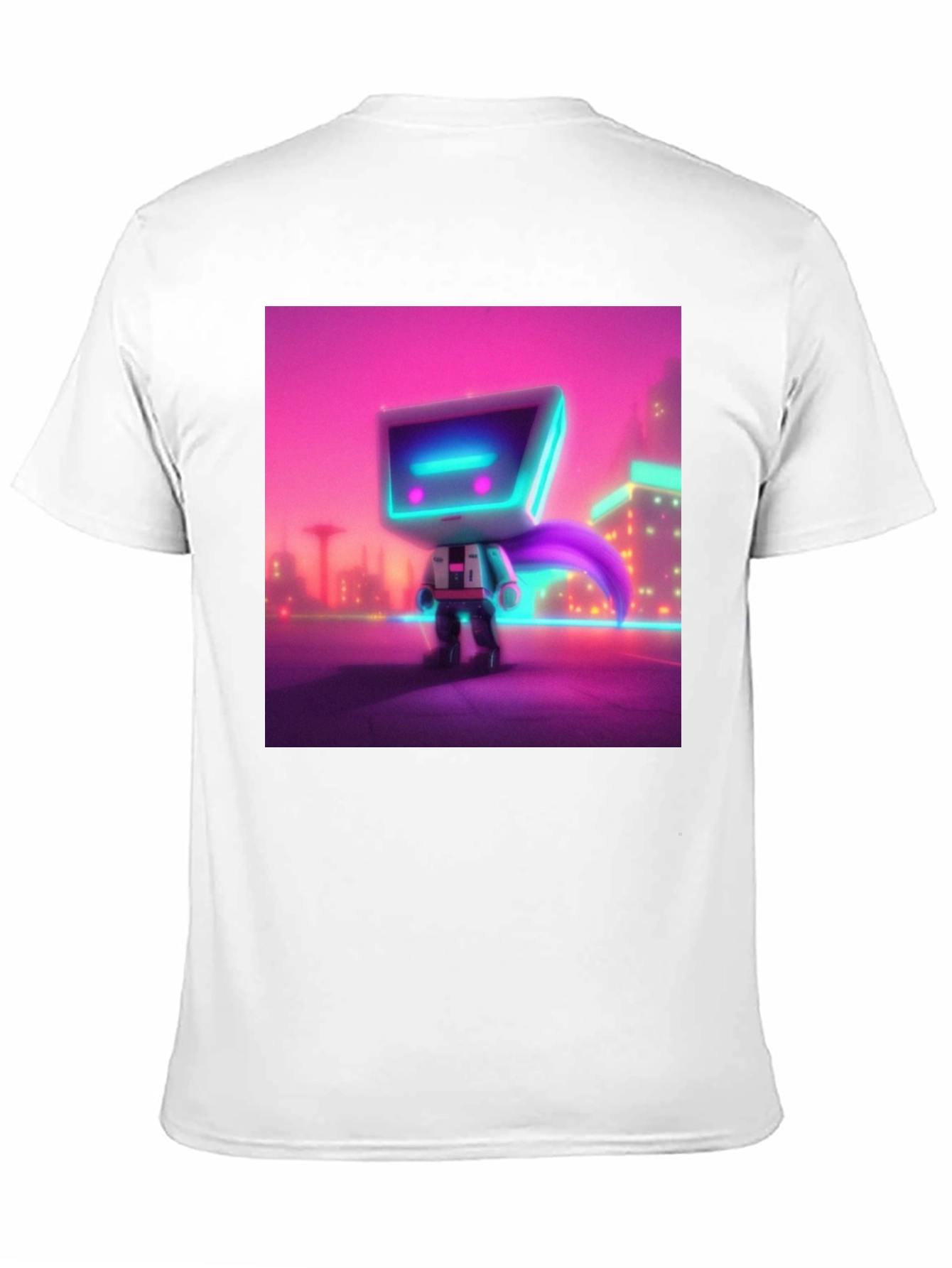 Black Cyberpunk Robot T-Shirt - Neon City Hero view 11