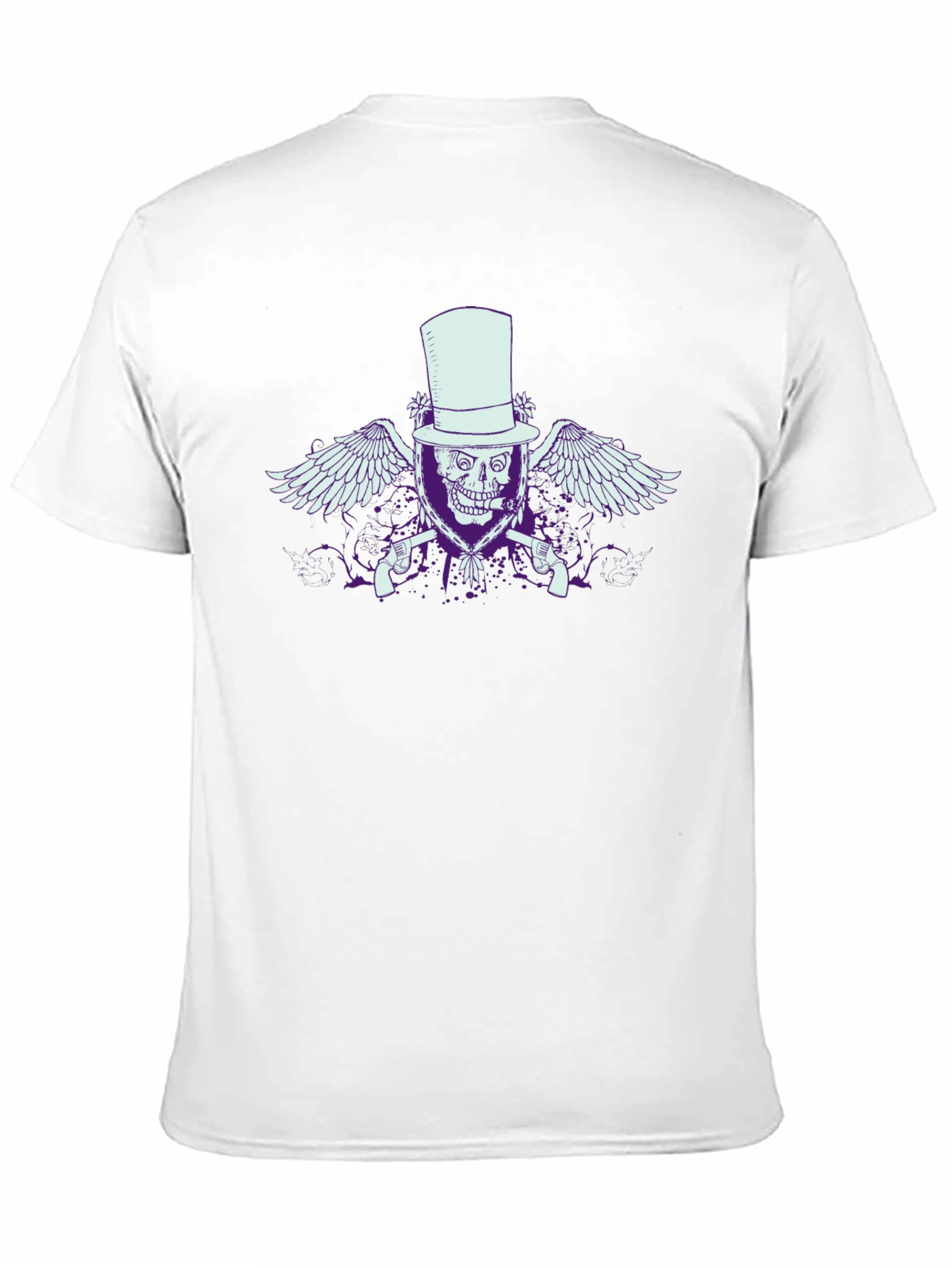 Black Skull Top Hat Wings & Guns Graphic Tee - Black view 11