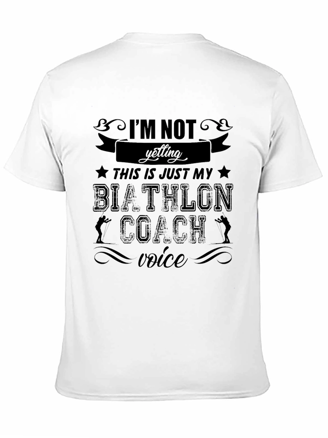 Black Biathlon Coach Voice T-Shirt - Funny Athlete Tee view 11