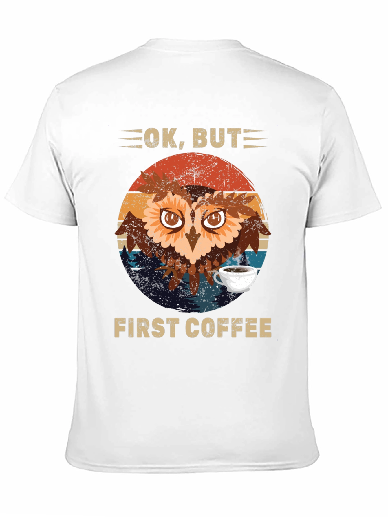 Black Ok, But First Coffee Owl T-Shirt view 11