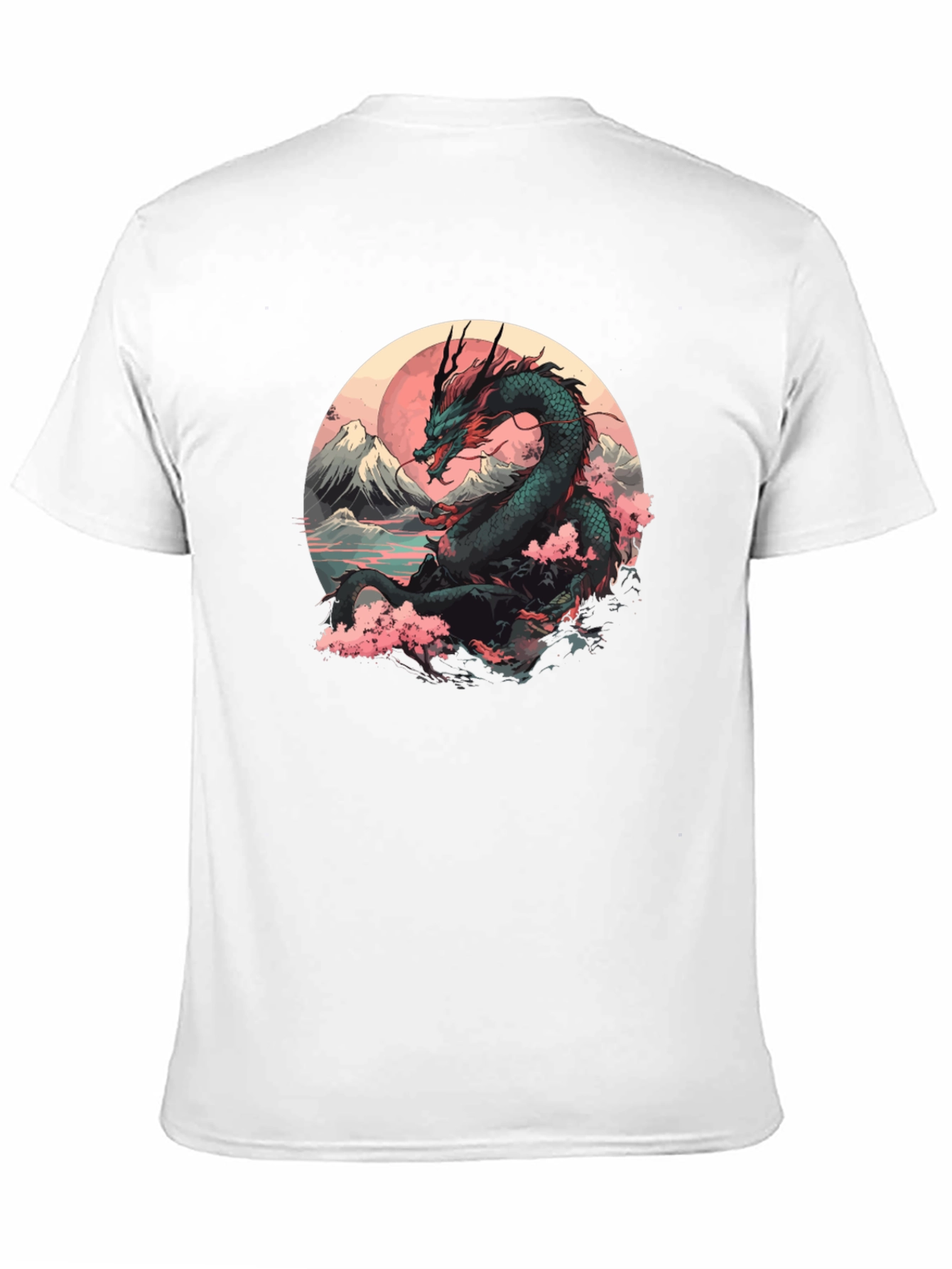 Black Dragon & Sakura Blossom Graphic Black T-Shirt view 11