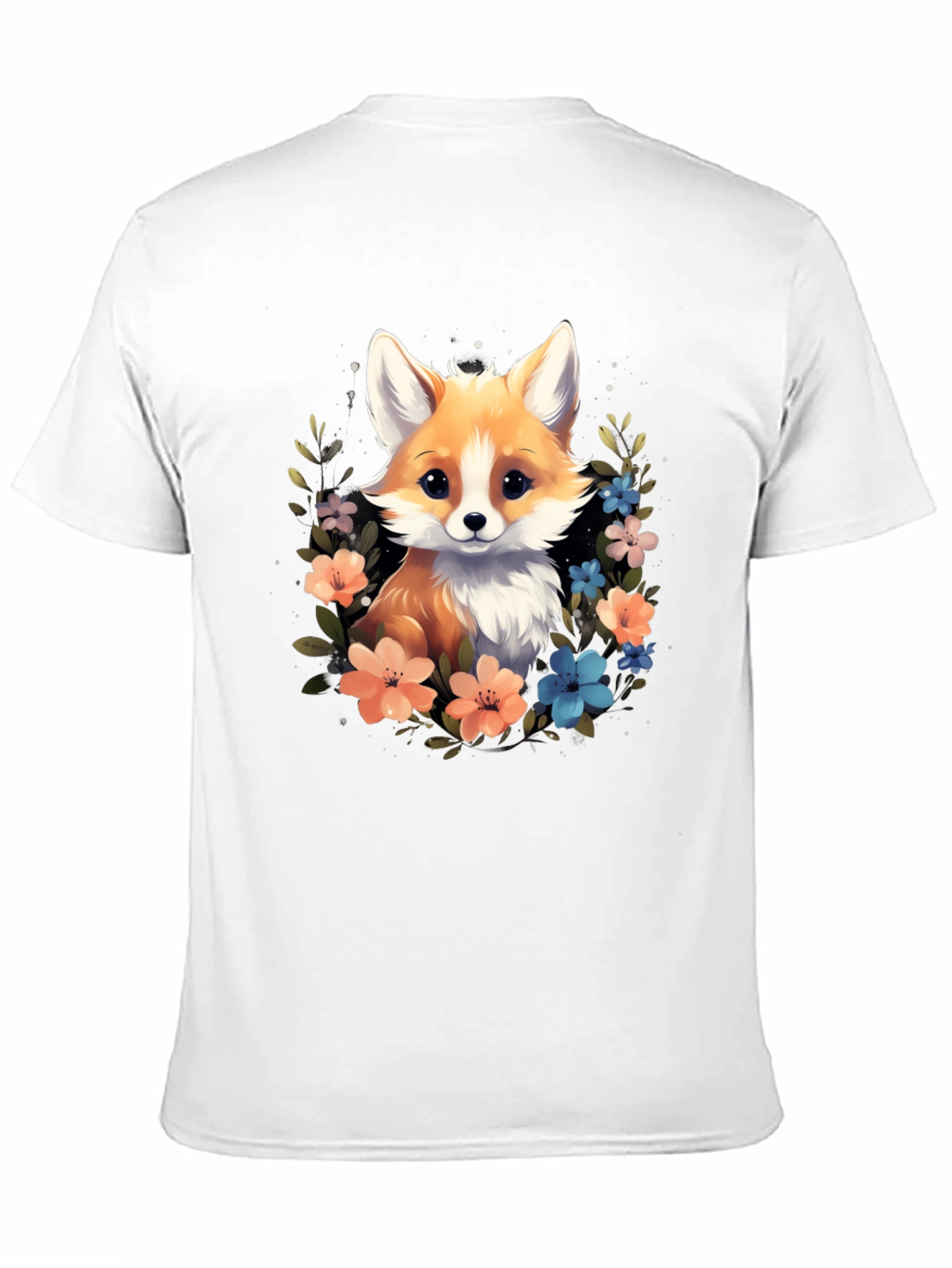 Black Cute Fox Floral Black T-Shirt view 11