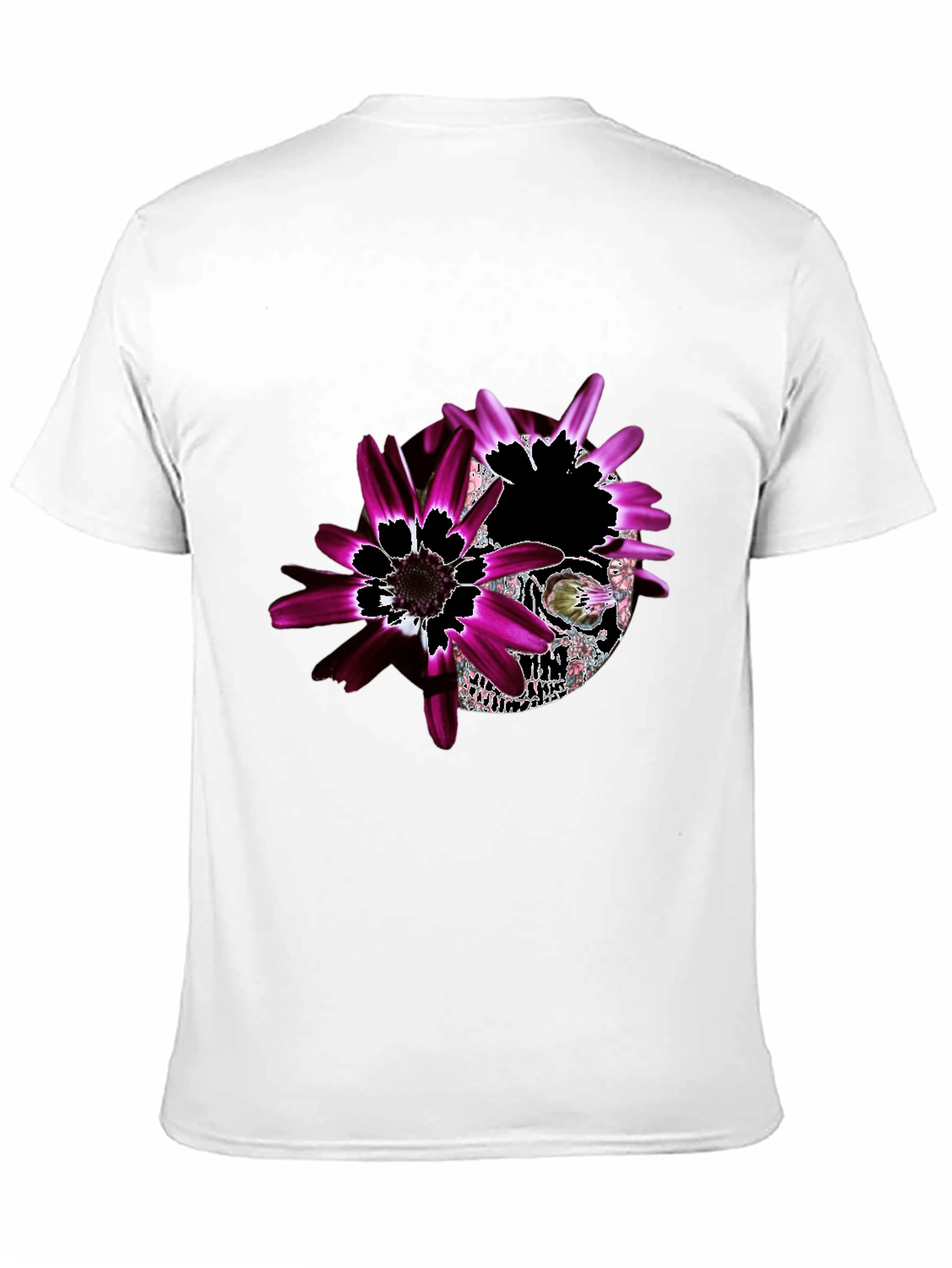 Black Floral Skull Graphic Black T-Shirt - Unique Design view 11