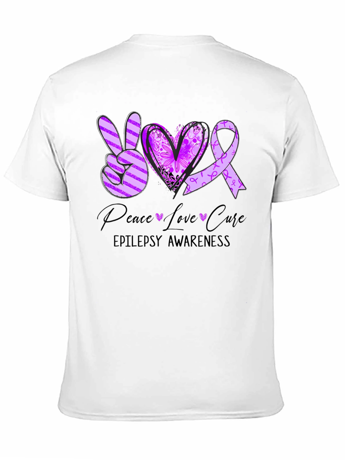 Epilepsy Awareness Peace Love Cure T-Shirt - 11
