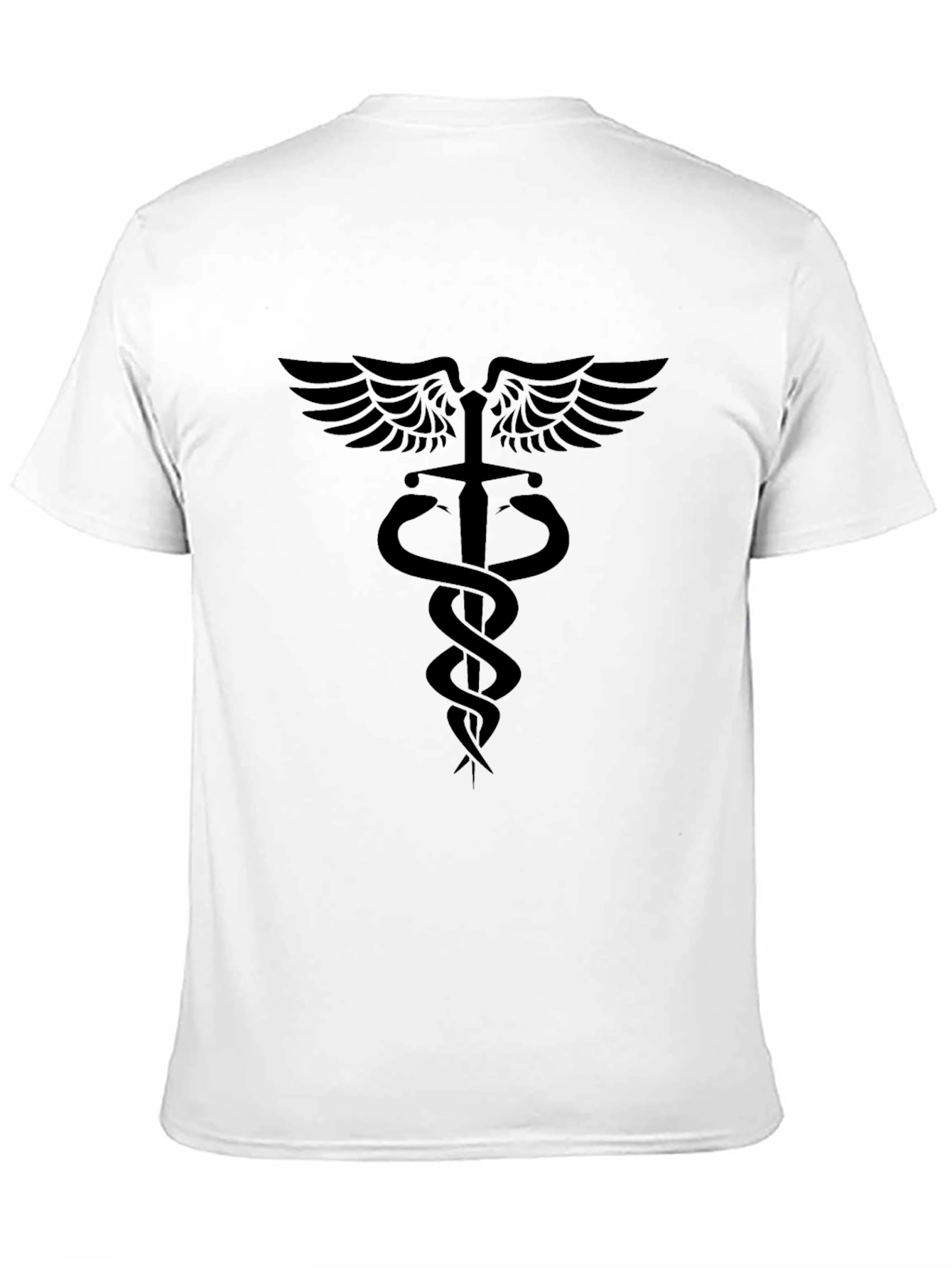 Black Men's Black Caduceus Symbol T-Shirt view 11