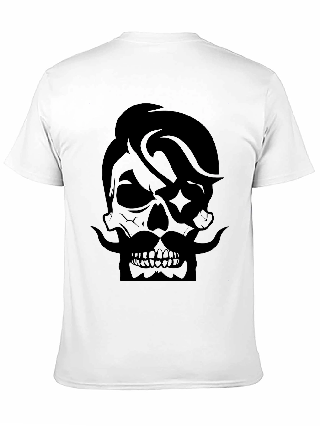 Black Skull with Mustache Graphic Tee - Cool Black T-Shirt view 11