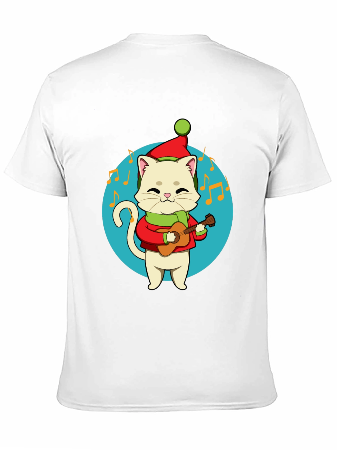 Black Festive Cat Guitarist Graphic Tee - Holiday Cheer! view 11