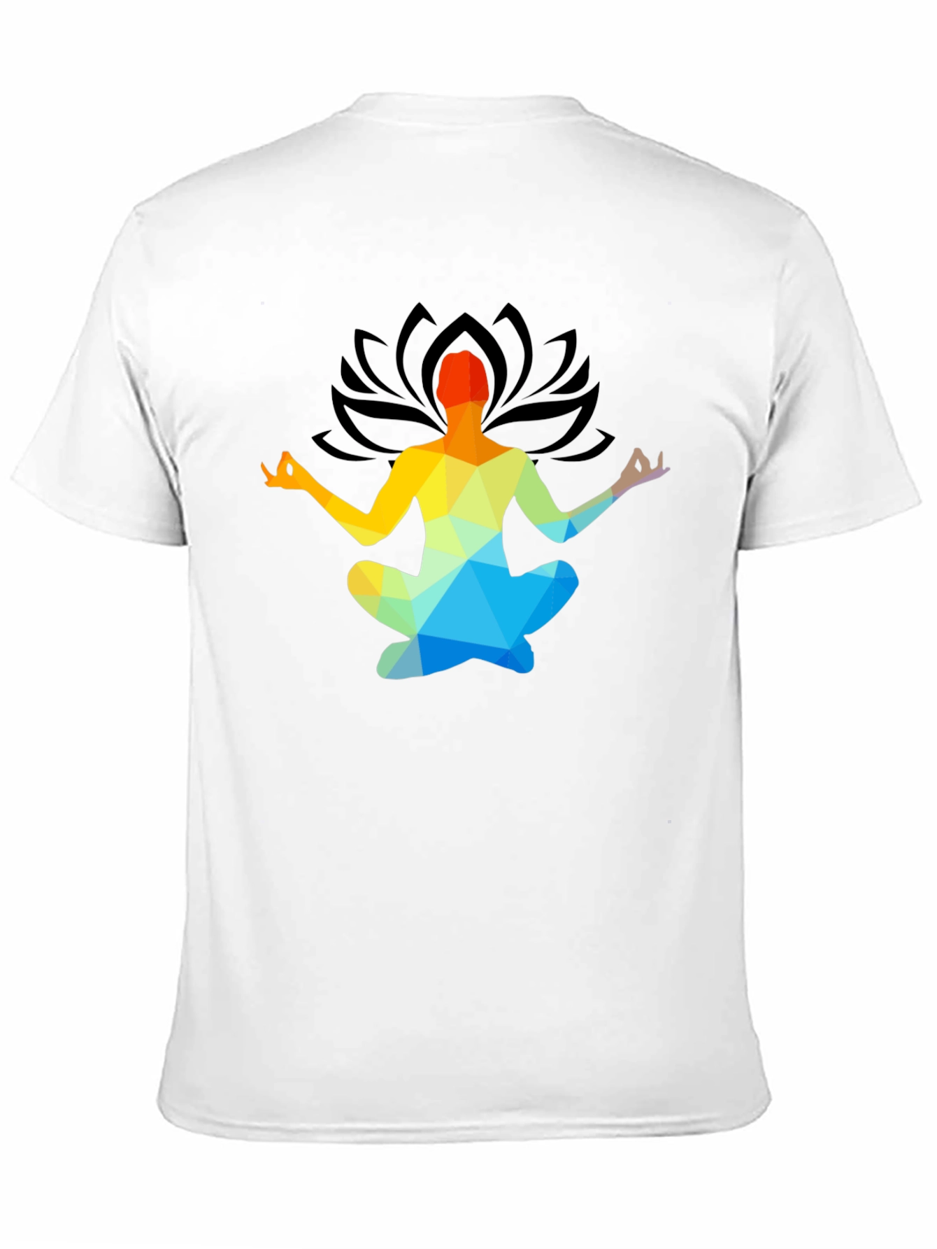 Black Meditative Geometric Lotus Pose T-Shirt view 11