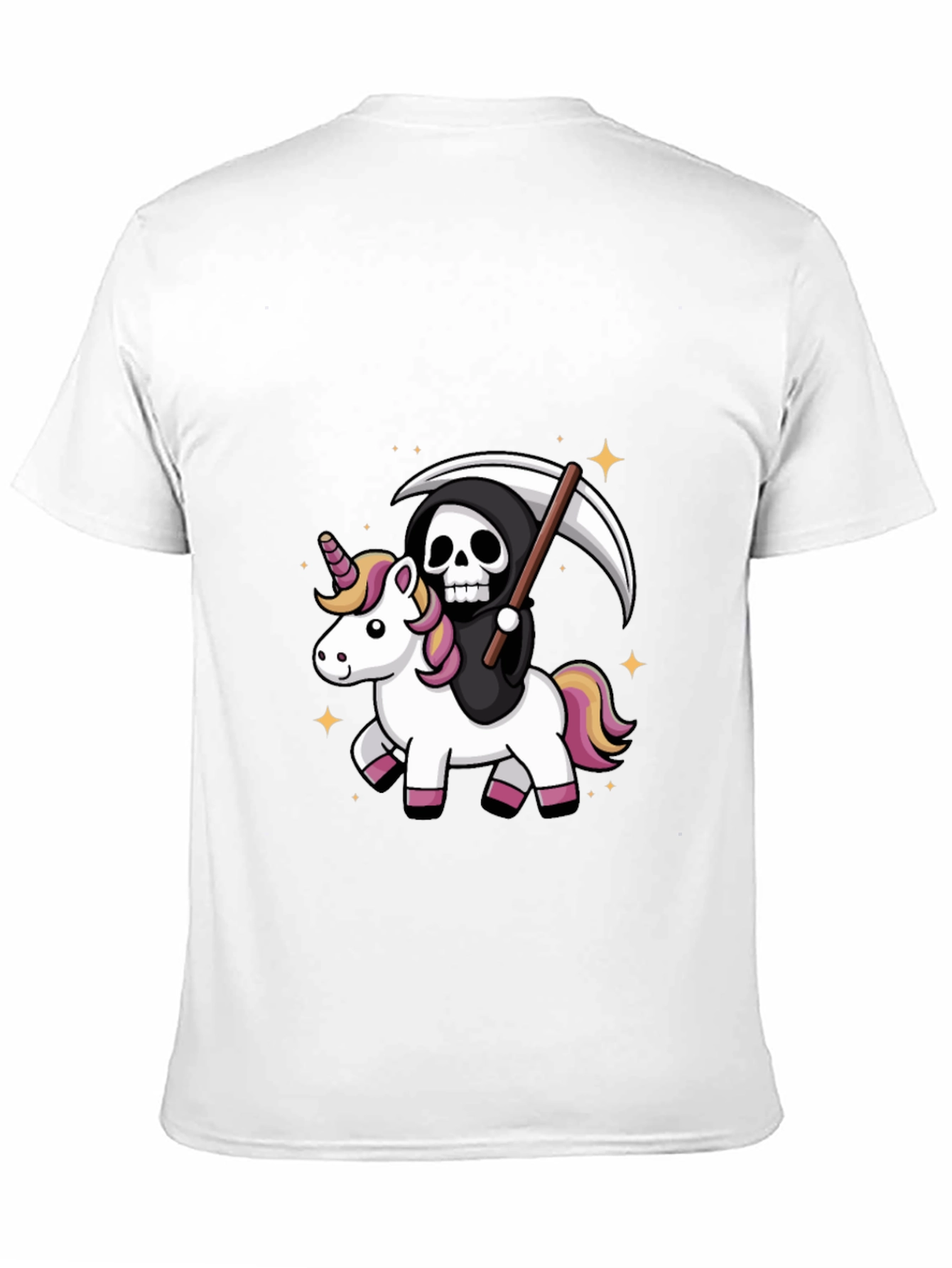 Black Grim Reaper Riding Unicorn T-Shirt view 11