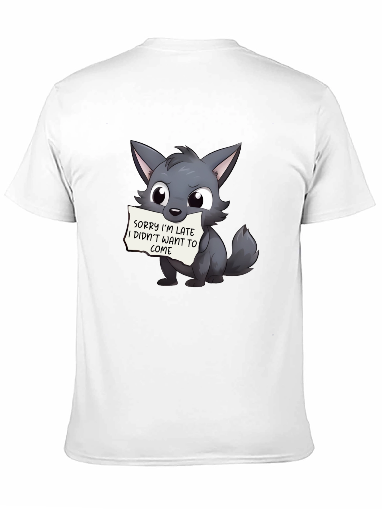 Black Cute Wolf Sorry I'm Late Black T-Shirt view 11
