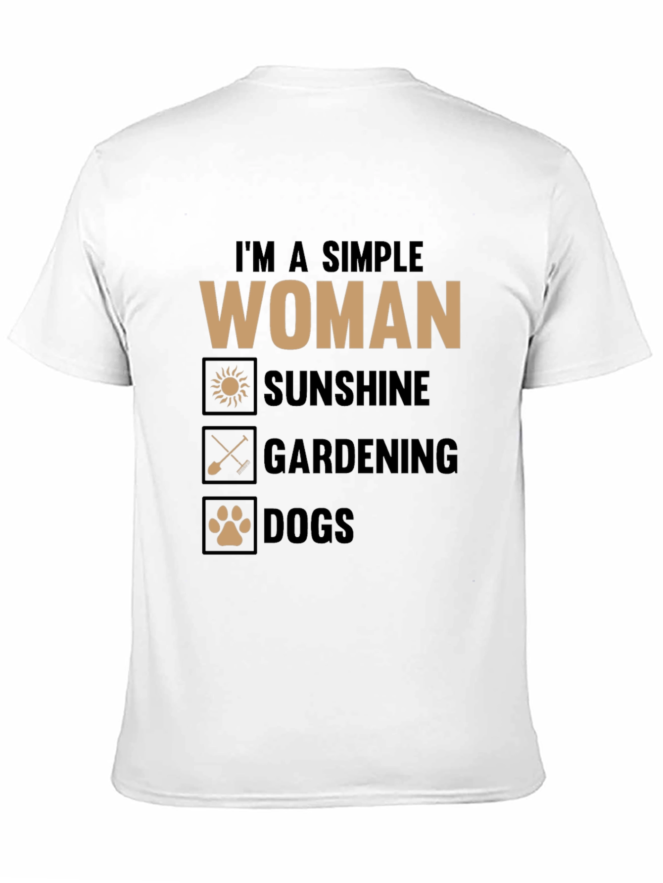 Black Simple Woman T-Shirt: Sunshine, Gardening, Dogs view 11