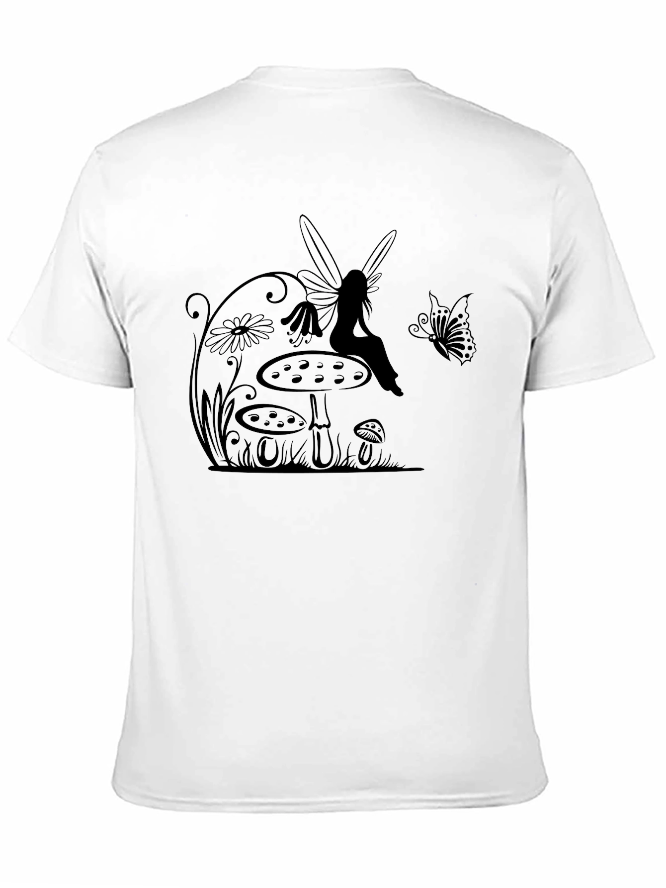 Fairy & Mushroom Graphic Tee - Black Cotton T-Shirt - 11