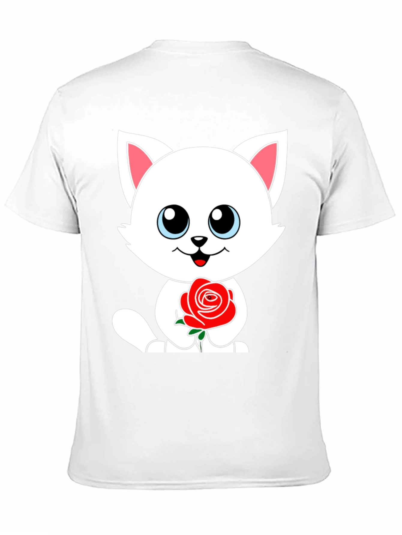 Black Cute Cat Rose Graphic Black T-Shirt view 11