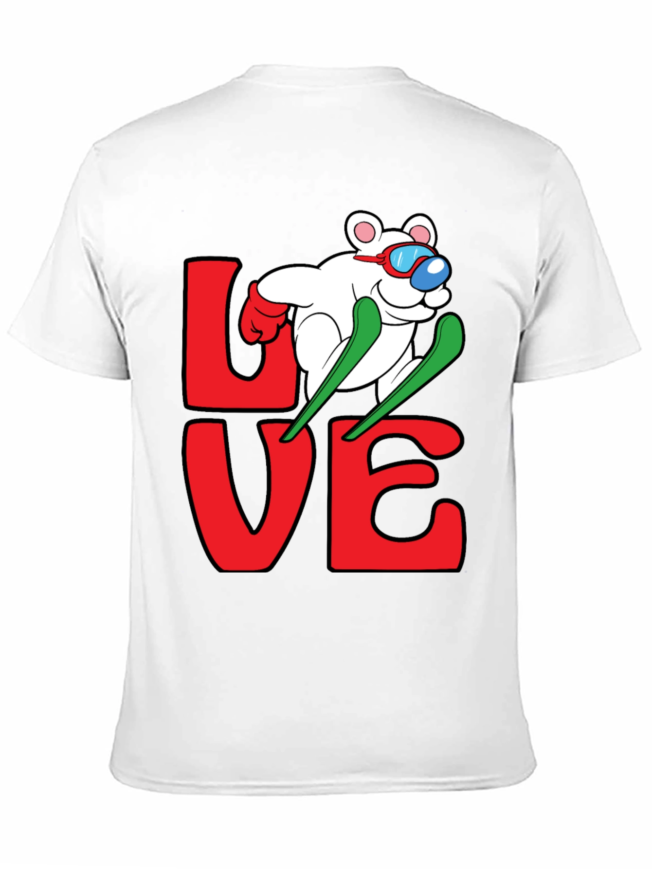 Black Skiing Bear Love Graphic Tee - Black Cotton T-Shirt view 11